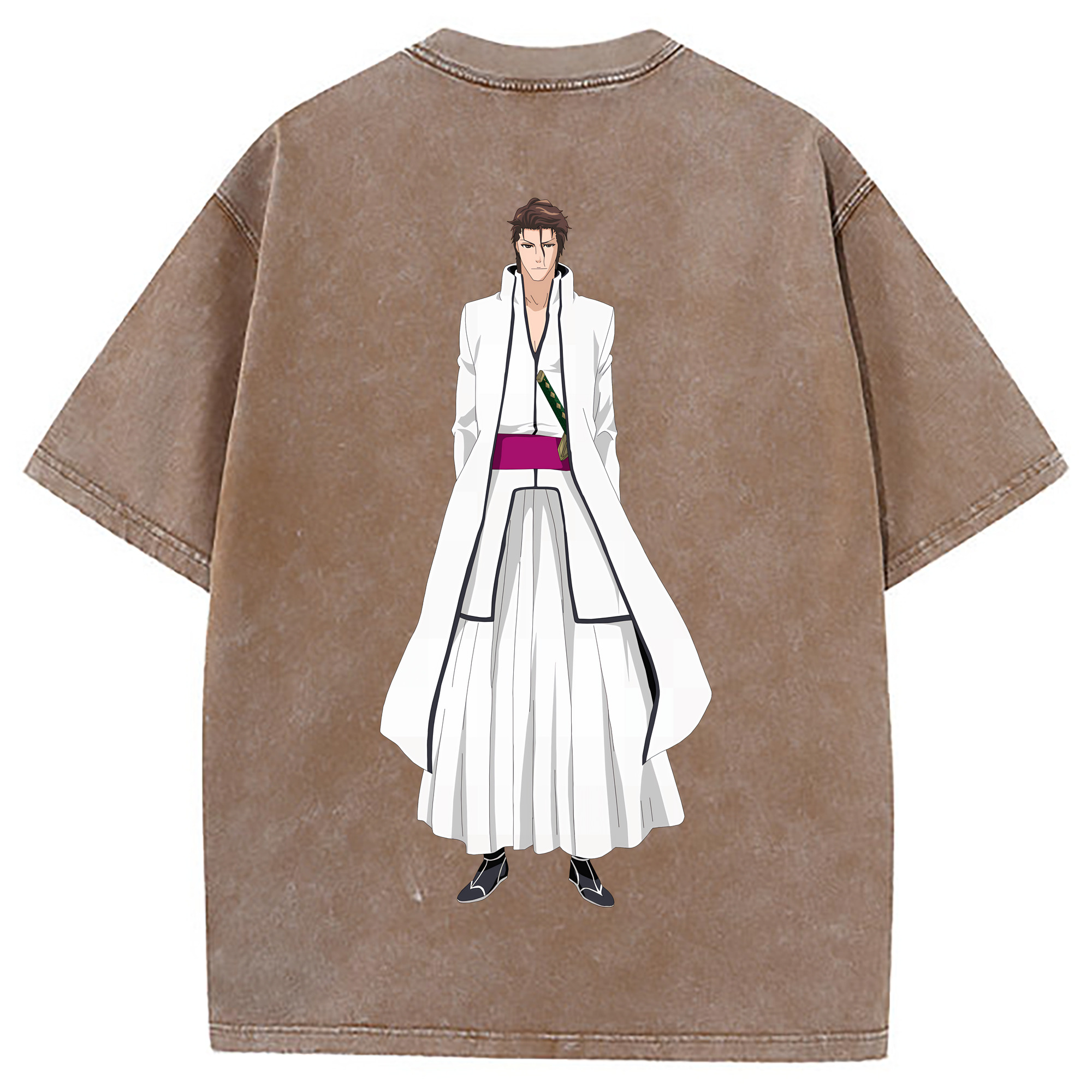 （画像用） ブリーチ 藍染 惣右介（あいぜん そうすけ） BLEACH Aizen Sousuke 綿100% ヴィンテージ風 半袖Tシャツ（背面プリント）