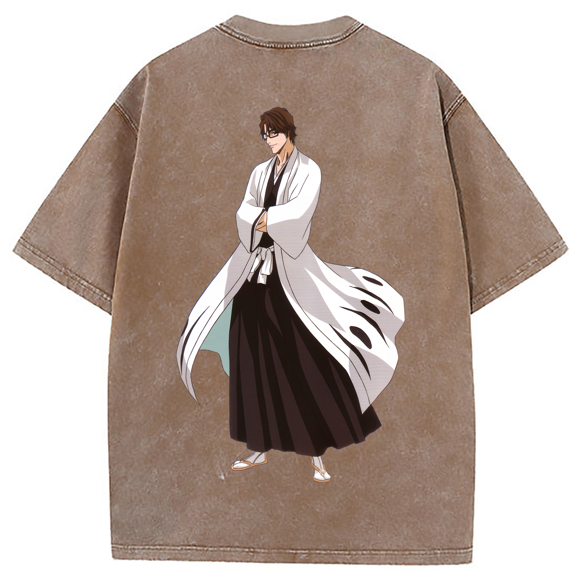 （画像用） ブリーチ 藍染 惣右介（あいぜん そうすけ） BLEACH Aizen Sousuke 綿100% ヴィンテージ風 半袖Tシャツ（背面プリント）