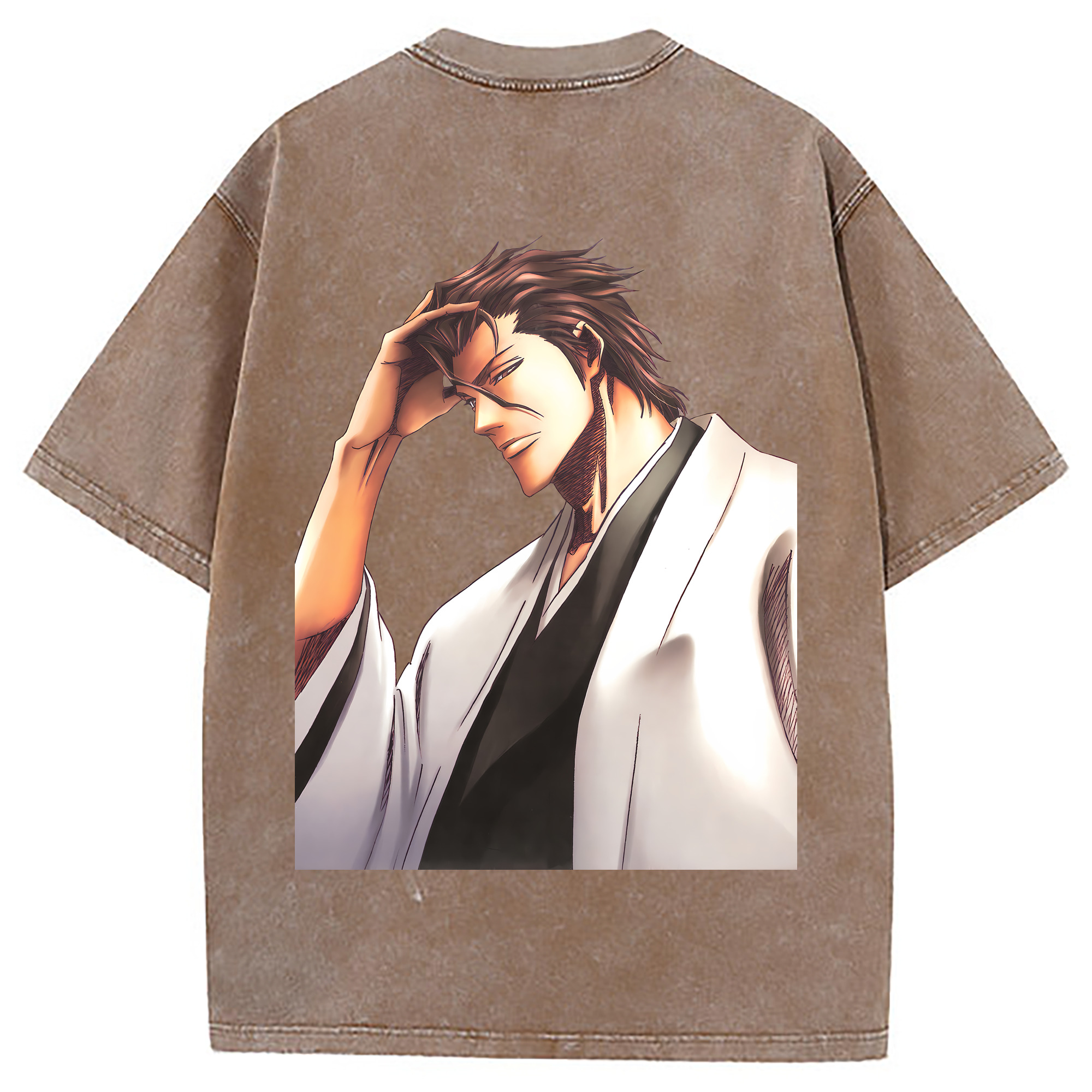 （画像用） ブリーチ 藍染 惣右介（あいぜん そうすけ） BLEACH Aizen Sousuke 綿100% ヴィンテージ風 半袖Tシャツ（背面プリント）