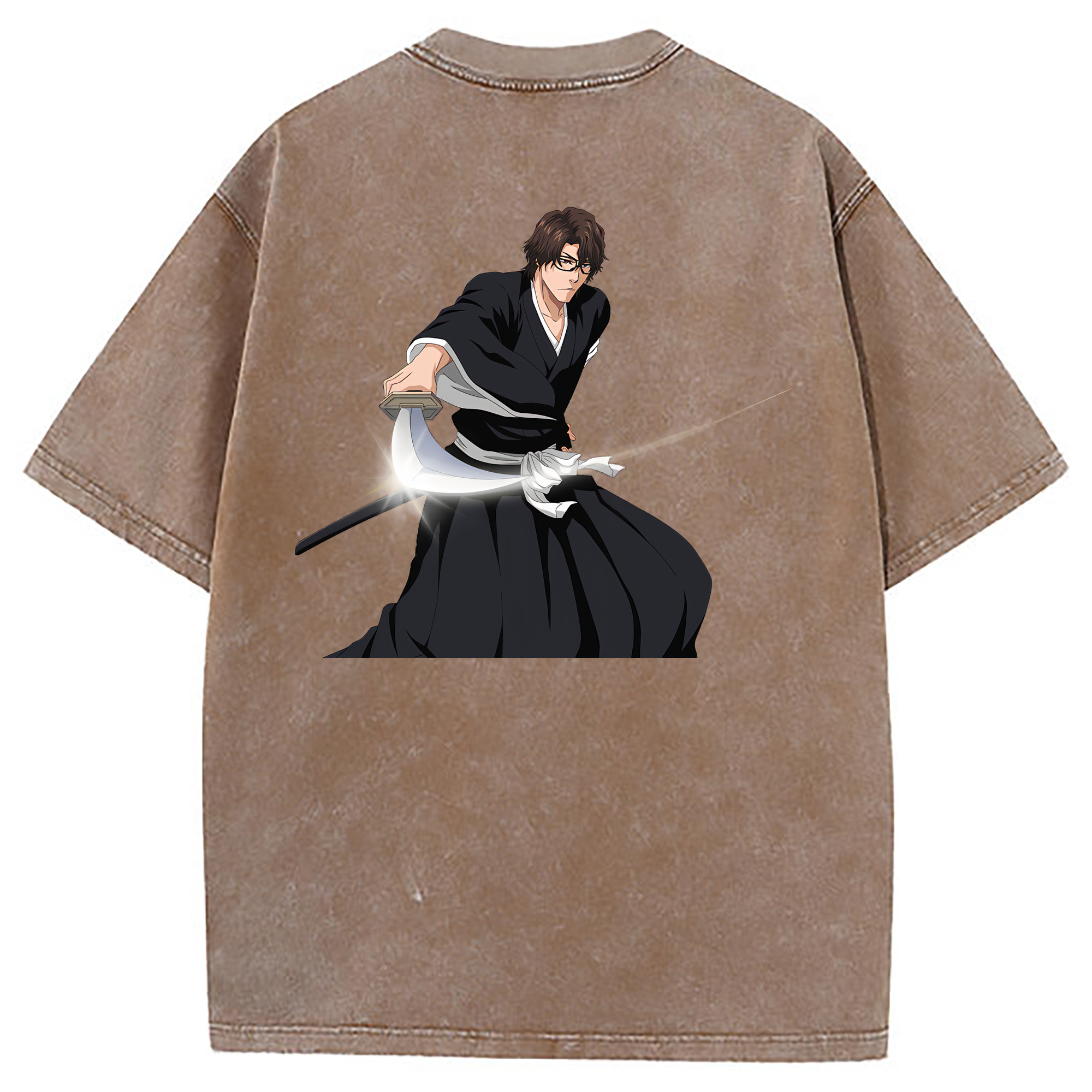 （画像用） ブリーチ 藍染 惣右介（あいぜん そうすけ） BLEACH Aizen Sousuke 綿100% ヴィンテージ風 半袖Tシャツ（背面プリント）
