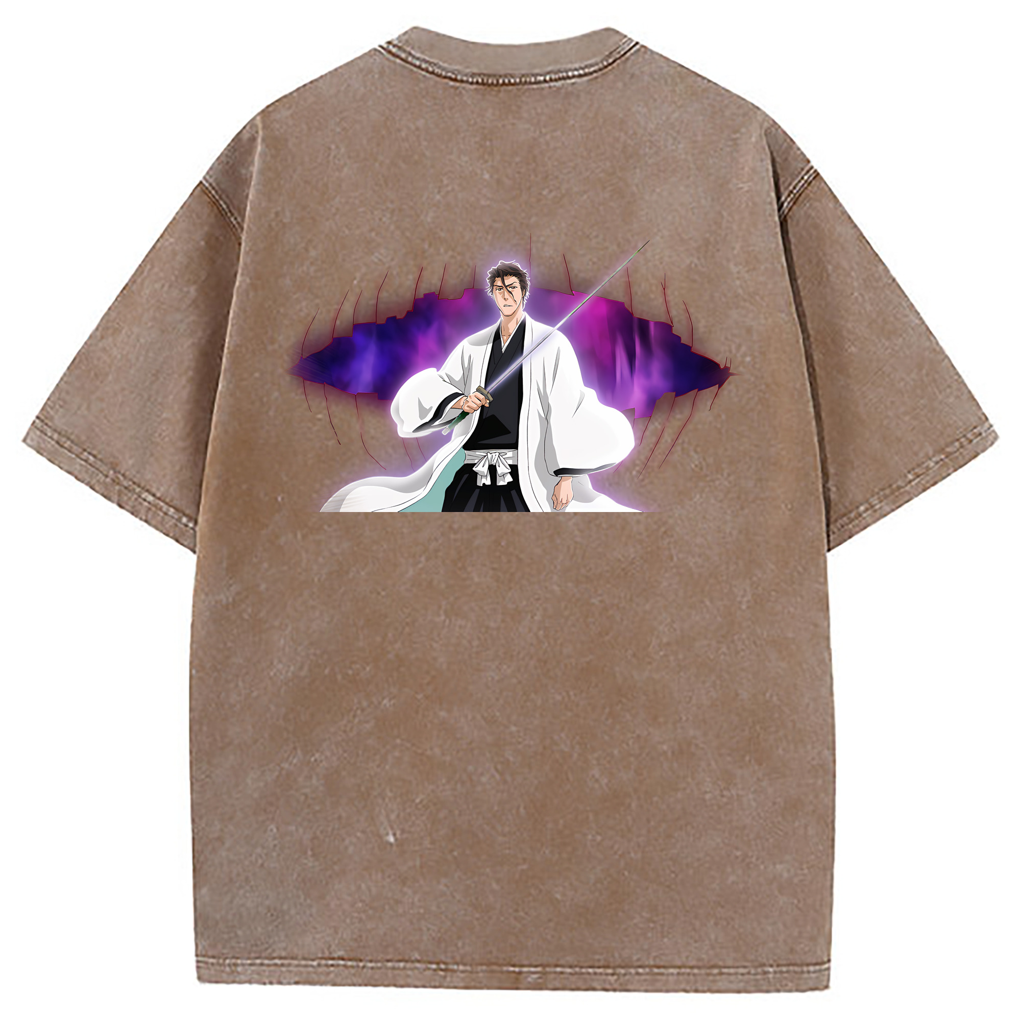 （画像用） ブリーチ 藍染 惣右介（あいぜん そうすけ） BLEACH Aizen Sousuke 綿100% ヴィンテージ風 半袖Tシャツ（背面プリント）