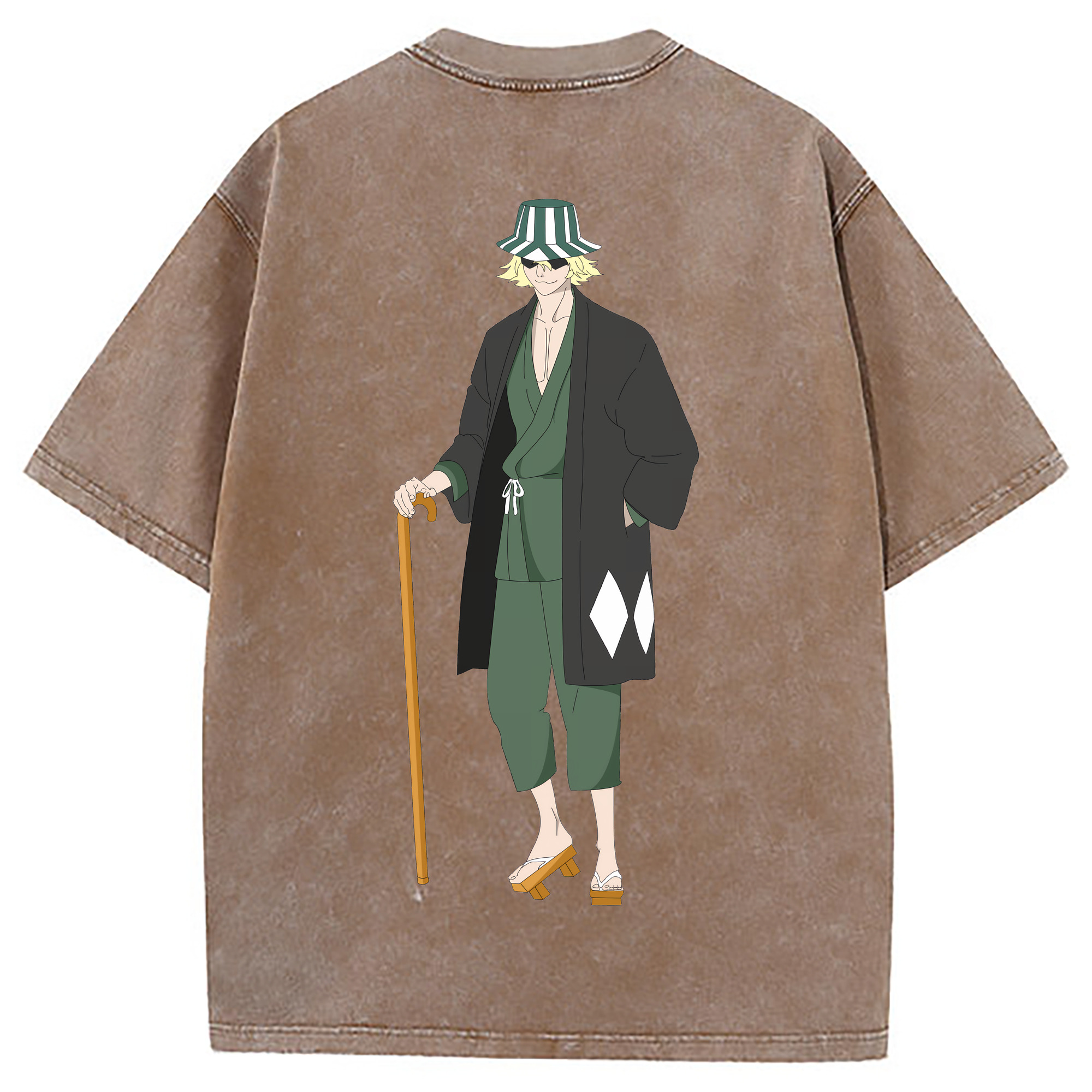 （画像用） "ブリーチ 浦原 喜助（うらはら きすけ） BLEACH Urahara Kisuke " 綿100% ヴィンテージ風 半袖Tシャツ（背面プリント）