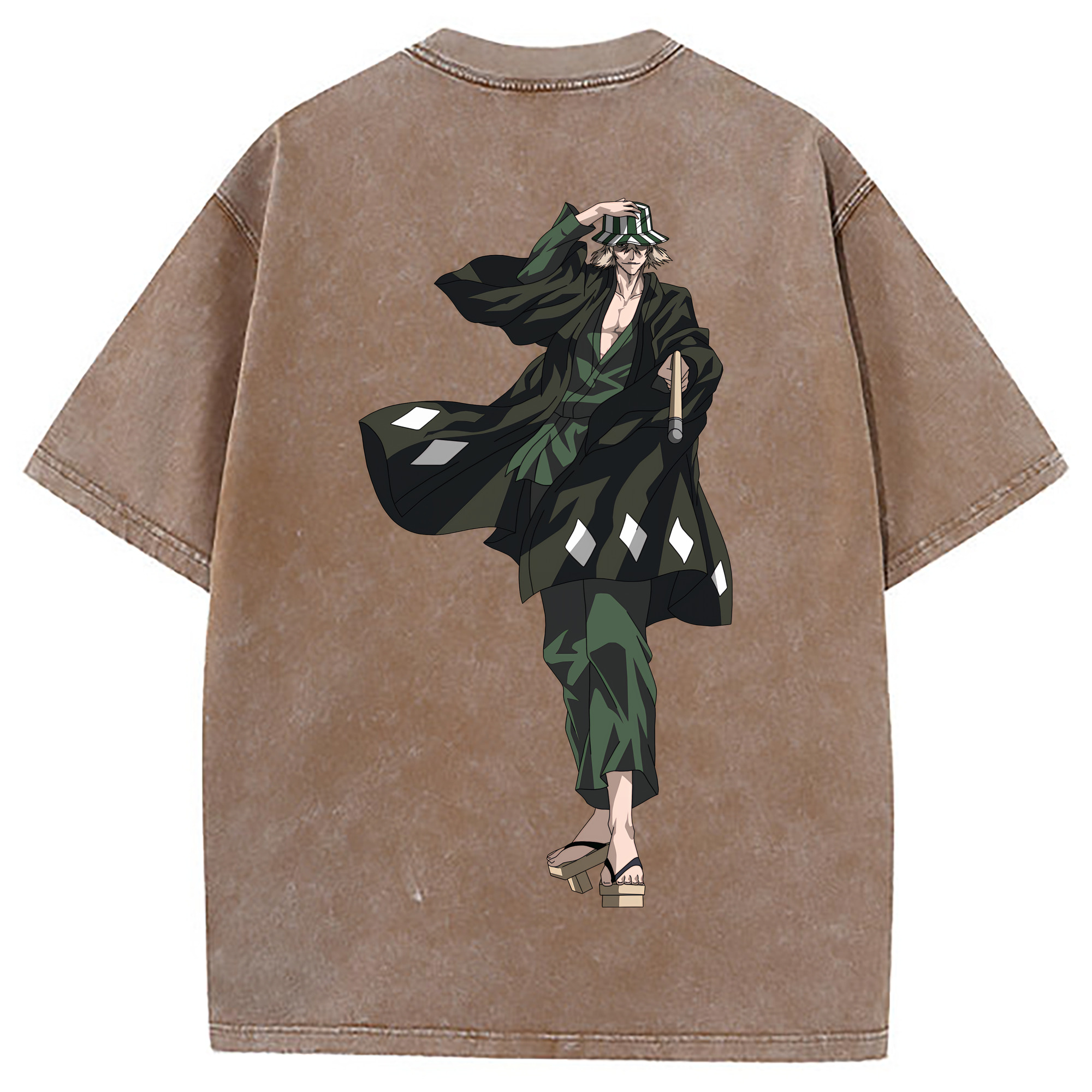 （画像用） "ブリーチ 浦原 喜助（うらはら きすけ） BLEACH Urahara Kisuke " 綿100% ヴィンテージ風 半袖Tシャツ（背面プリント）