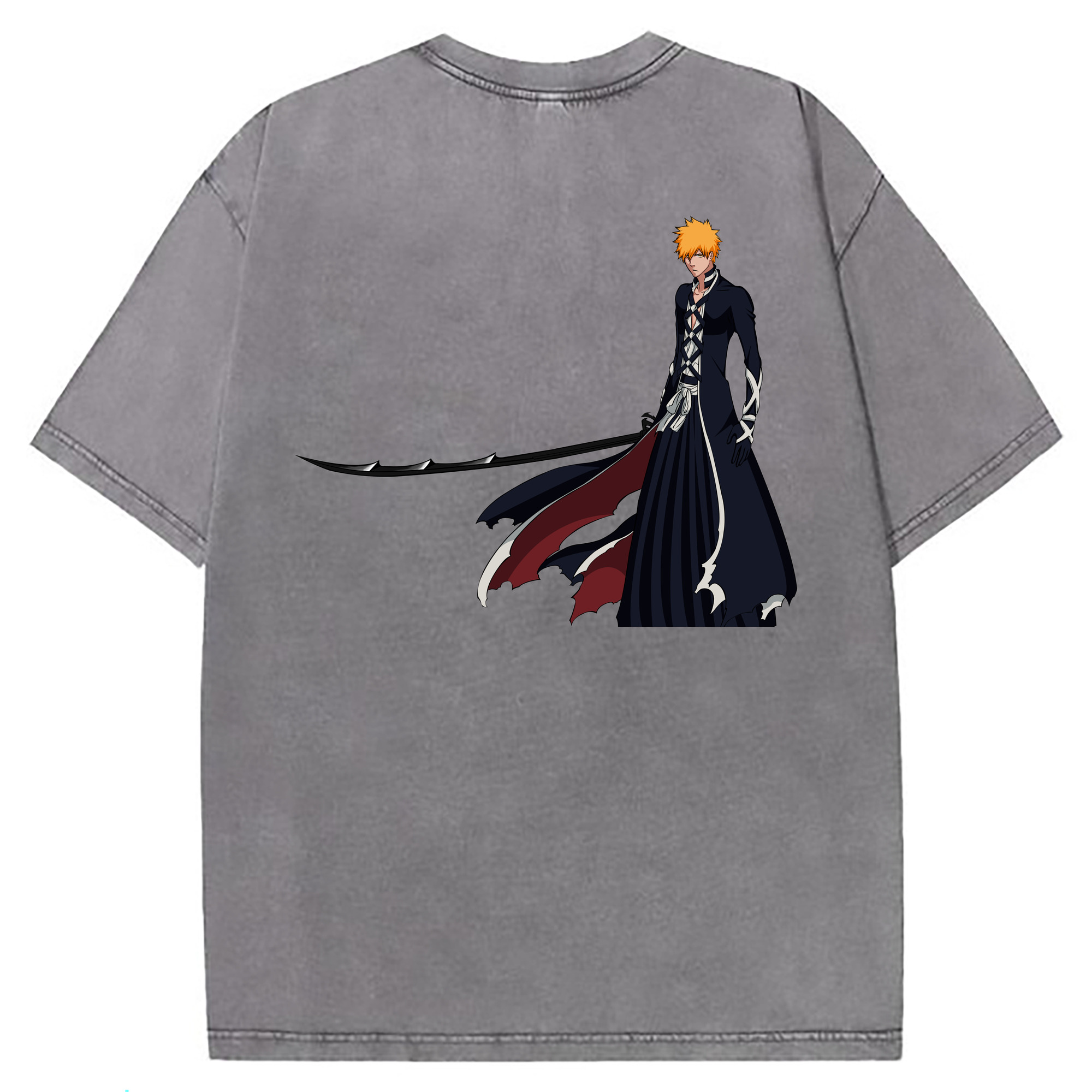 （画像用） ブリーチ 黒崎一護（くろさき いちご）BLEACH Kurosaki Ichigo 綿100% ヴィンテージ風 半袖Tシャツ（背面プリント）