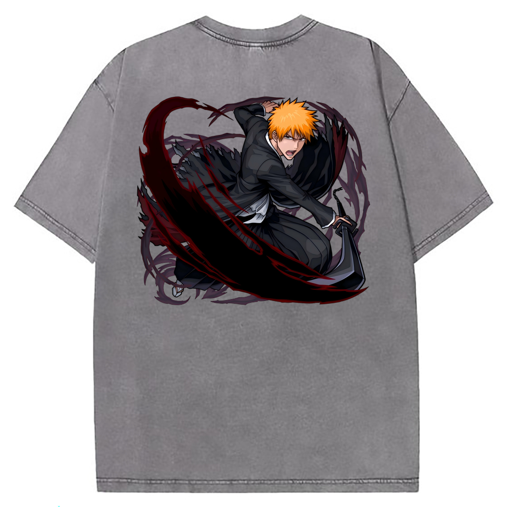 （画像用） ブリーチ 黒崎一護（くろさき いちご）BLEACH Kurosaki Ichigo 綿100% ヴィンテージ風 半袖Tシャツ（背面プリント）
