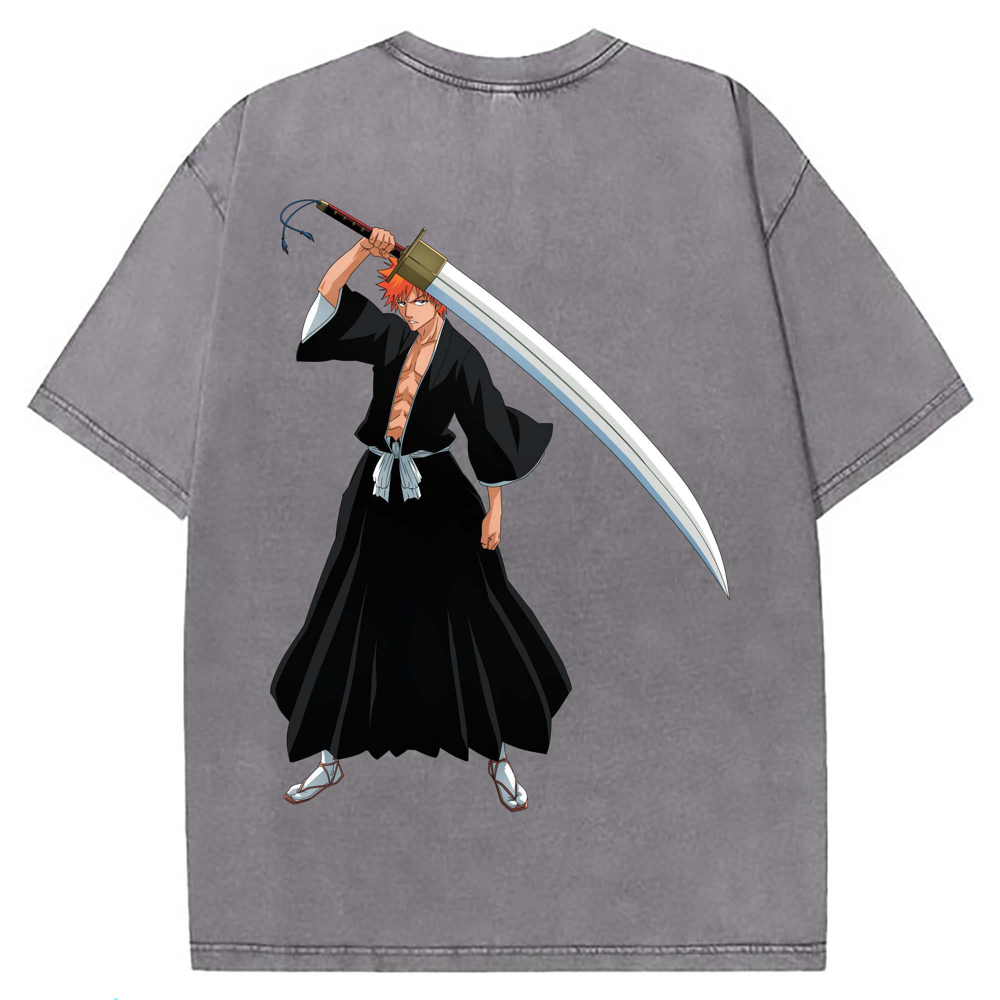 （画像用） ブリーチ 黒崎一護（くろさき いちご）BLEACH Kurosaki Ichigo 綿100% ヴィンテージ風 半袖Tシャツ（背面プリント）