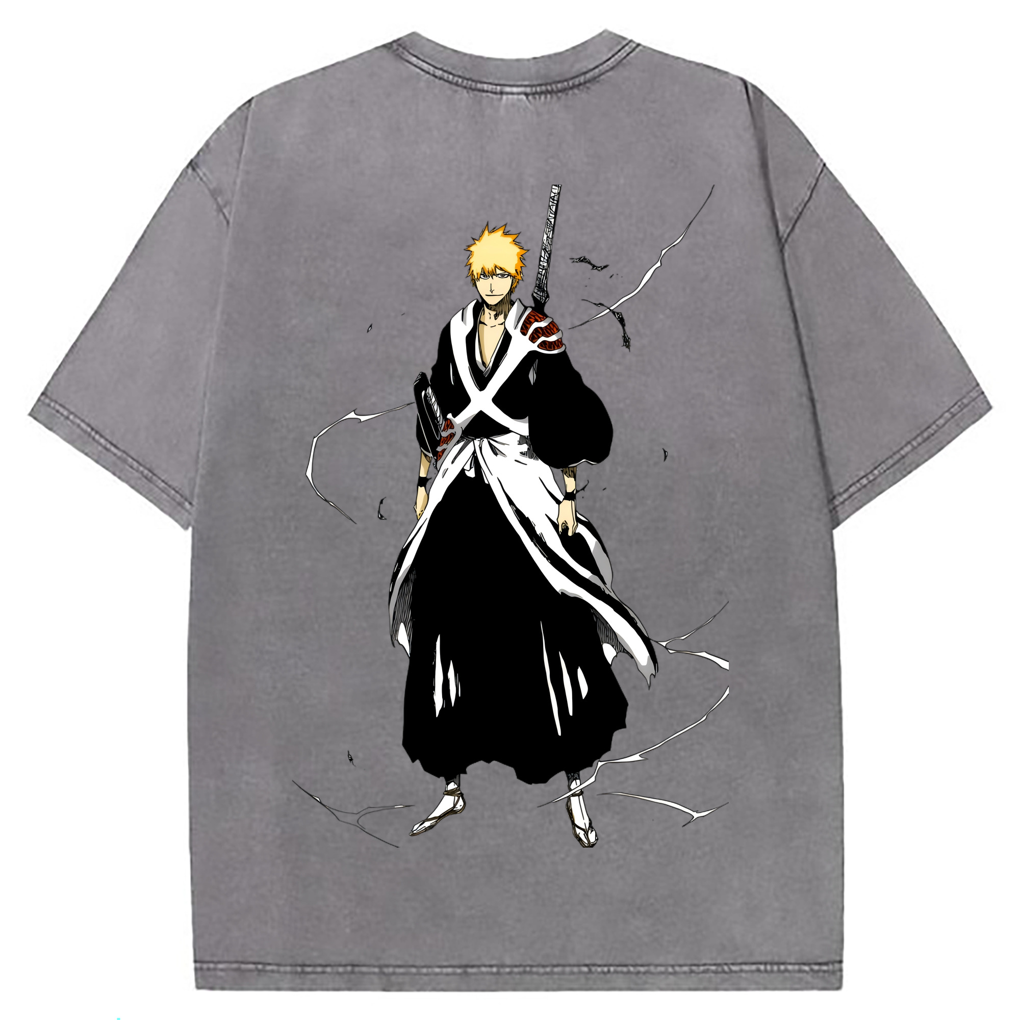 （画像用） ブリーチ 黒崎一護（くろさき いちご）BLEACH Kurosaki Ichigo 綿100% ヴィンテージ風 半袖Tシャツ（背面プリント）