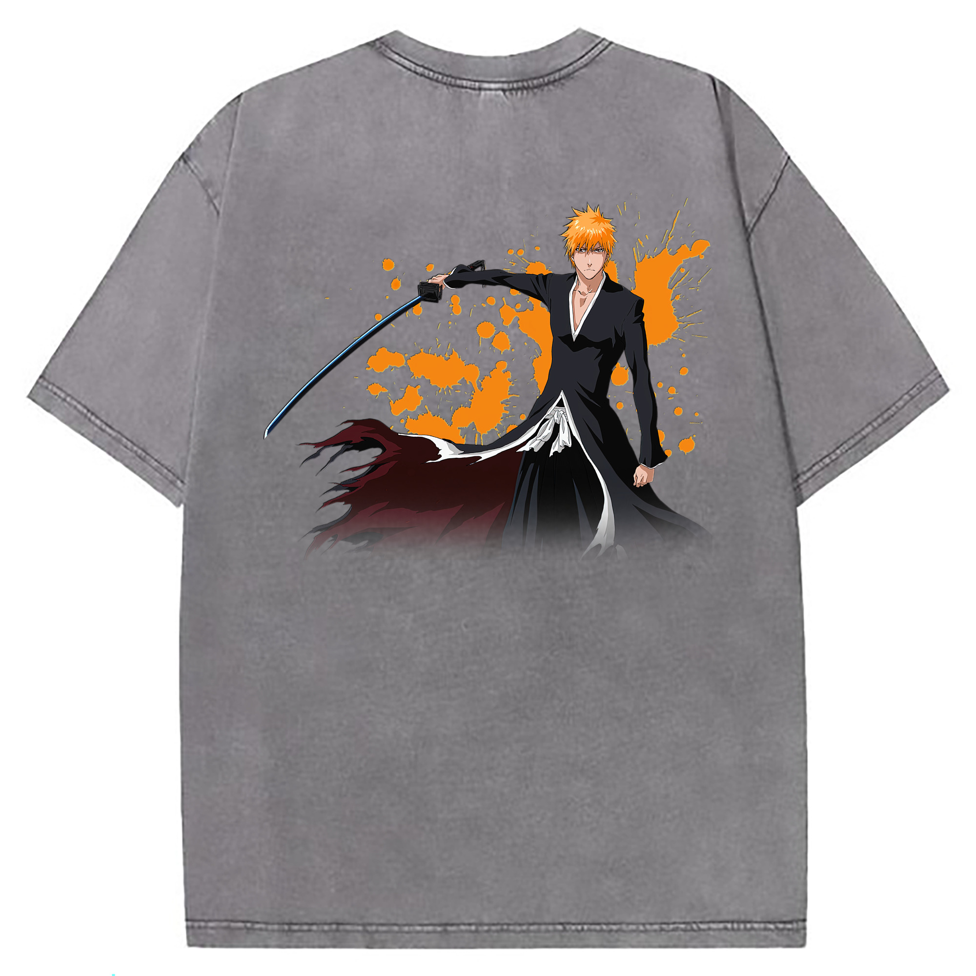 （画像用） ブリーチ 黒崎一護（くろさき いちご）BLEACH Kurosaki Ichigo 綿100% ヴィンテージ風 半袖Tシャツ（背面プリント）