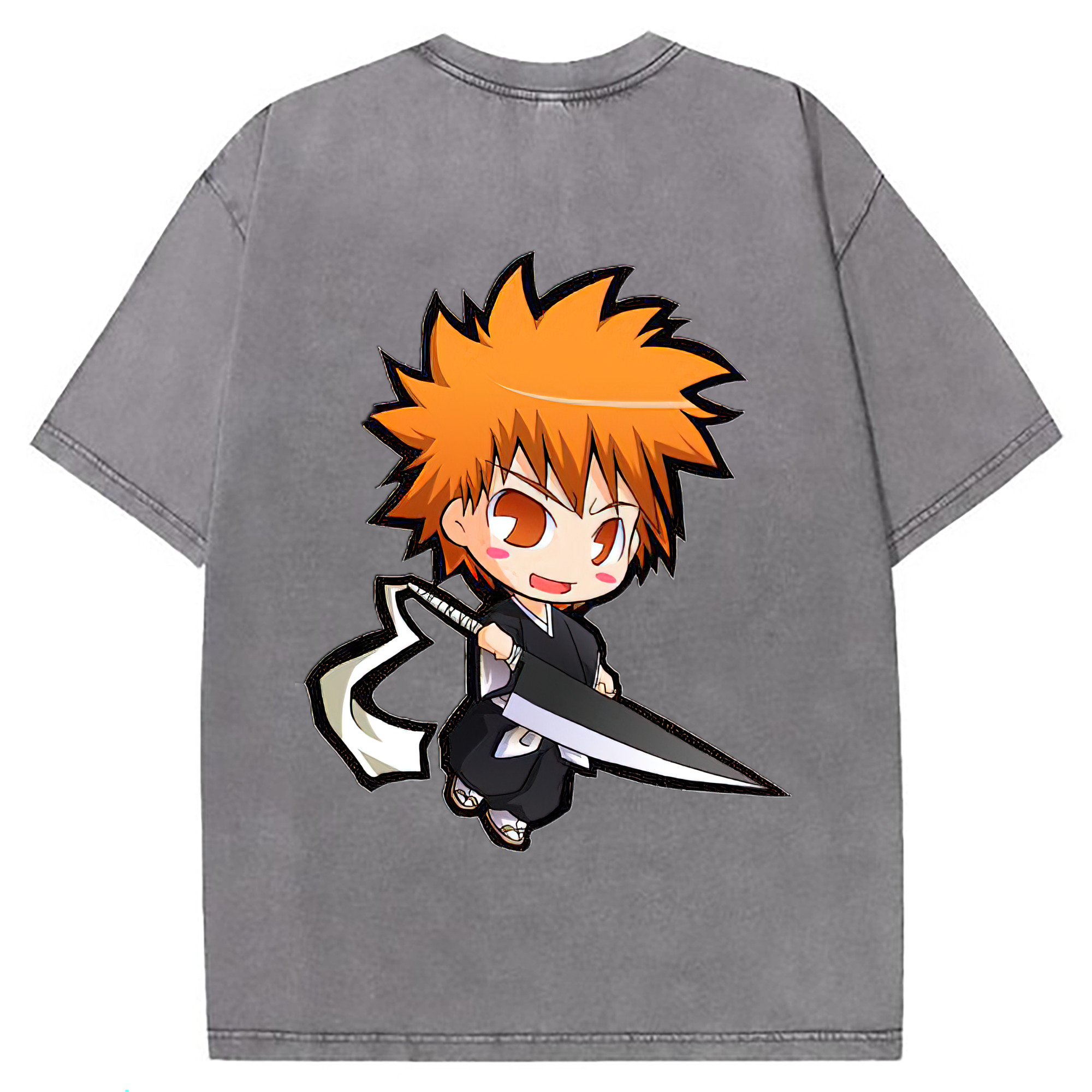 （画像用） ブリーチ 黒崎一護（くろさき いちご）BLEACH Kurosaki Ichigo 綿100% ヴィンテージ風 半袖Tシャツ（背面プリント）