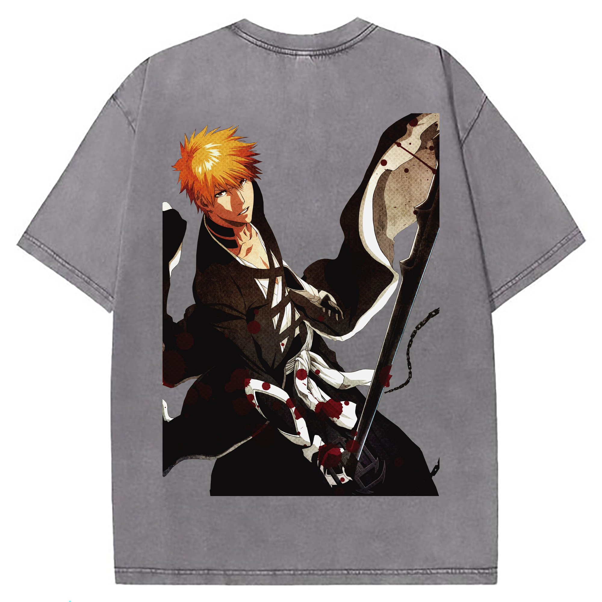 （画像用） ブリーチ 黒崎一護（くろさき いちご）BLEACH Kurosaki Ichigo 綿100% ヴィンテージ風 半袖Tシャツ（背面プリント）