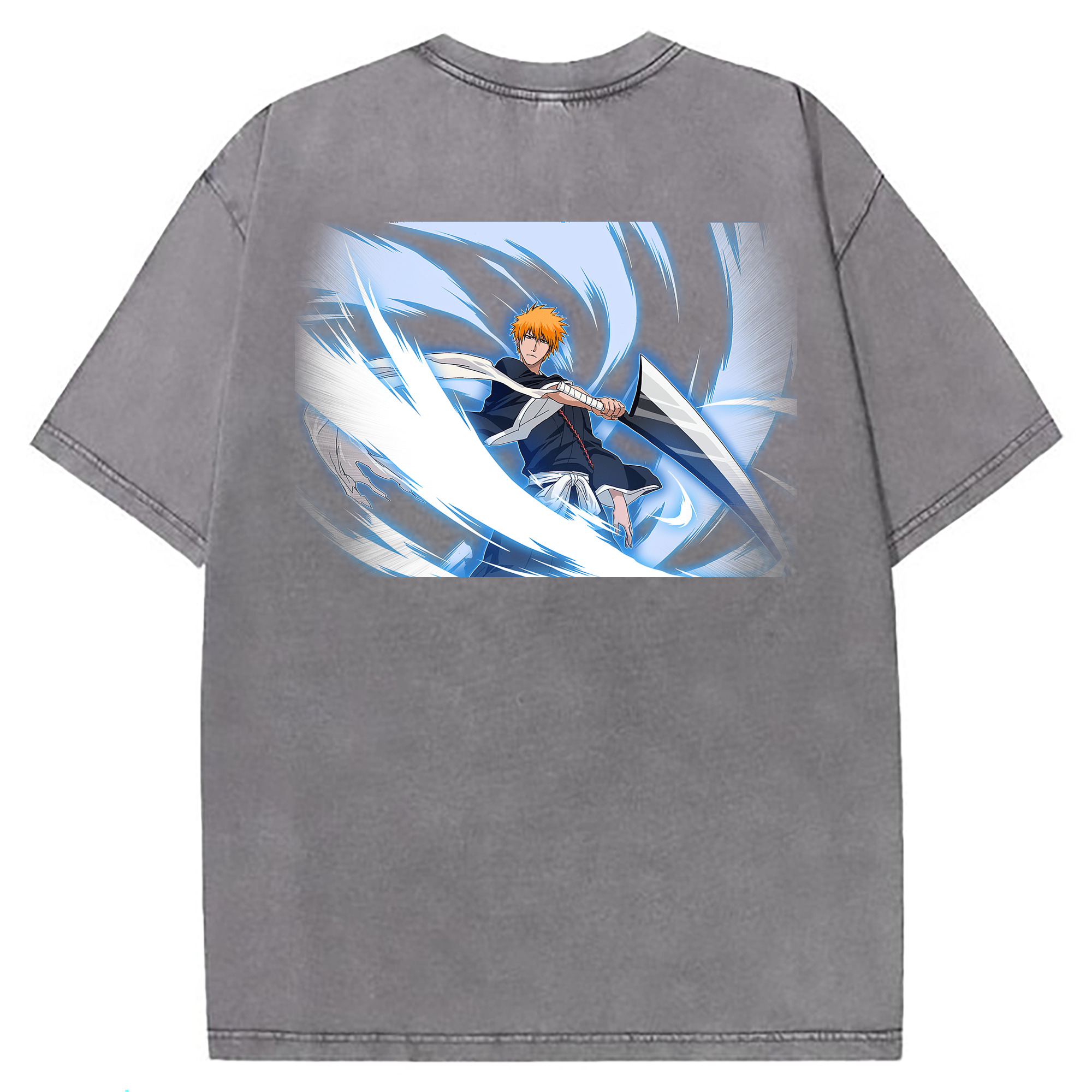 （画像用） ブリーチ 黒崎一護（くろさき いちご）BLEACH Kurosaki Ichigo 綿100% ヴィンテージ風 半袖Tシャツ（背面プリント）