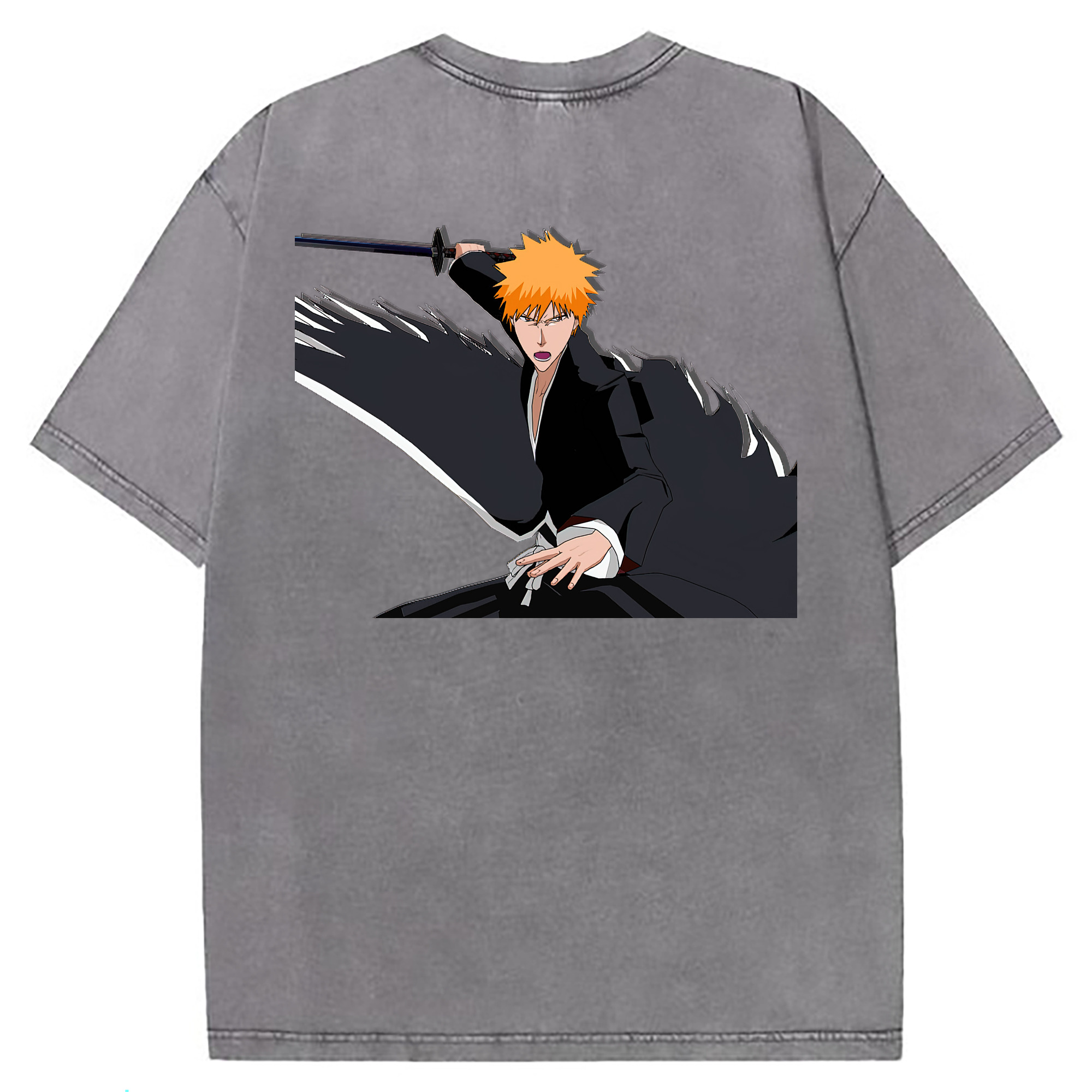 （画像用） ブリーチ 黒崎一護（くろさき いちご）BLEACH Kurosaki Ichigo 綿100% ヴィンテージ風 半袖Tシャツ（背面プリント）