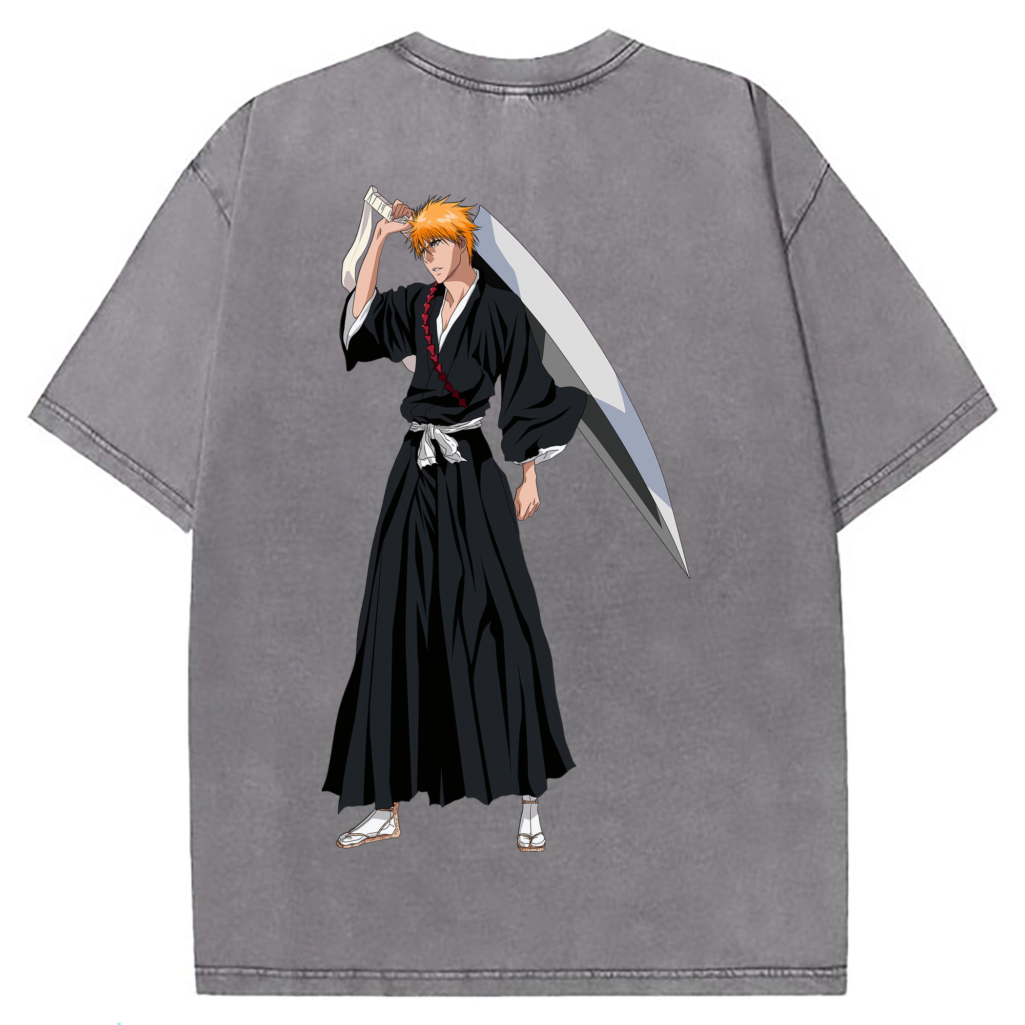 （画像用） ブリーチ 黒崎一護（くろさき いちご）BLEACH Kurosaki Ichigo 綿100% ヴィンテージ風 半袖Tシャツ（背面プリント）