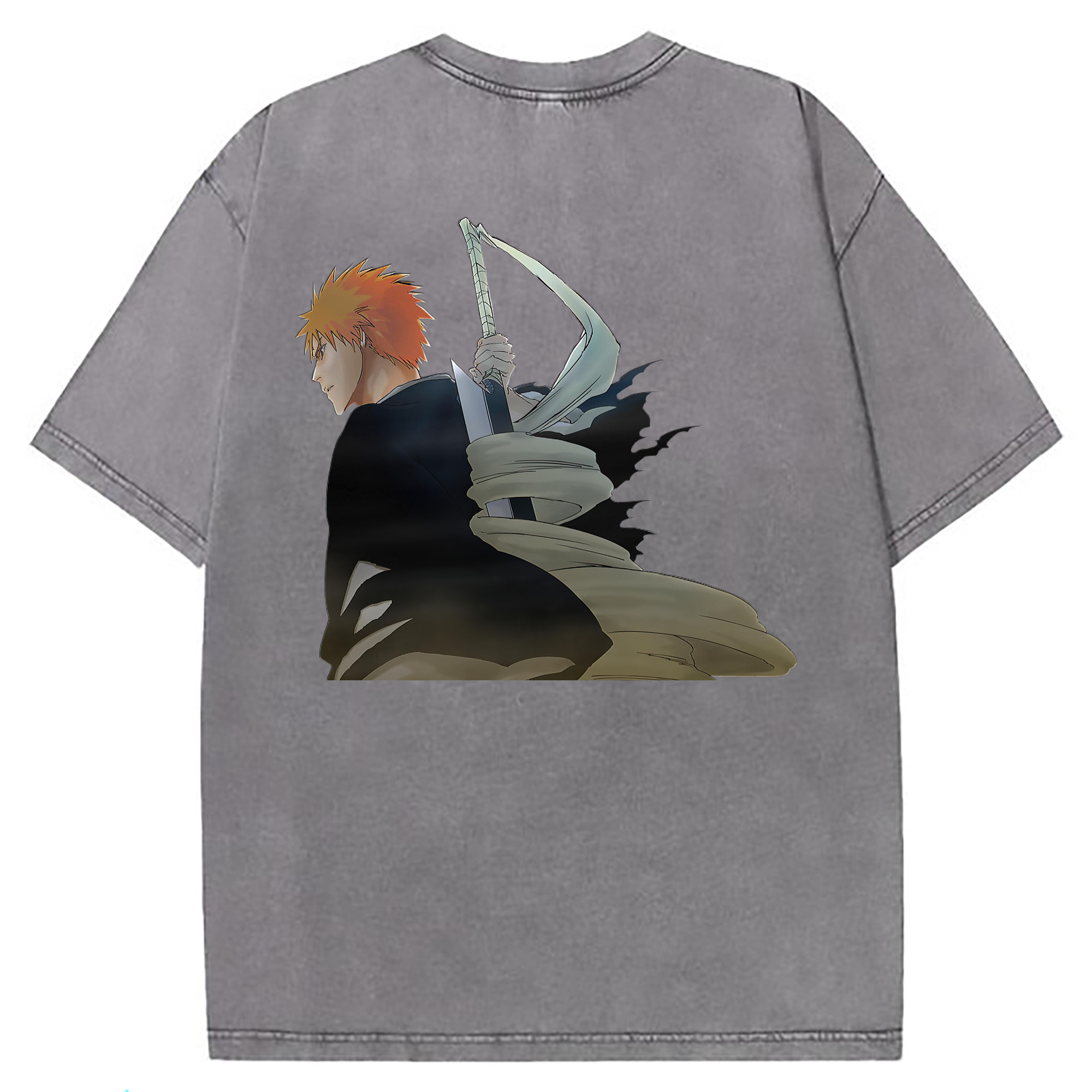（画像用） ブリーチ 黒崎一護（くろさき いちご）BLEACH Kurosaki Ichigo 綿100% ヴィンテージ風 半袖Tシャツ（背面プリント）