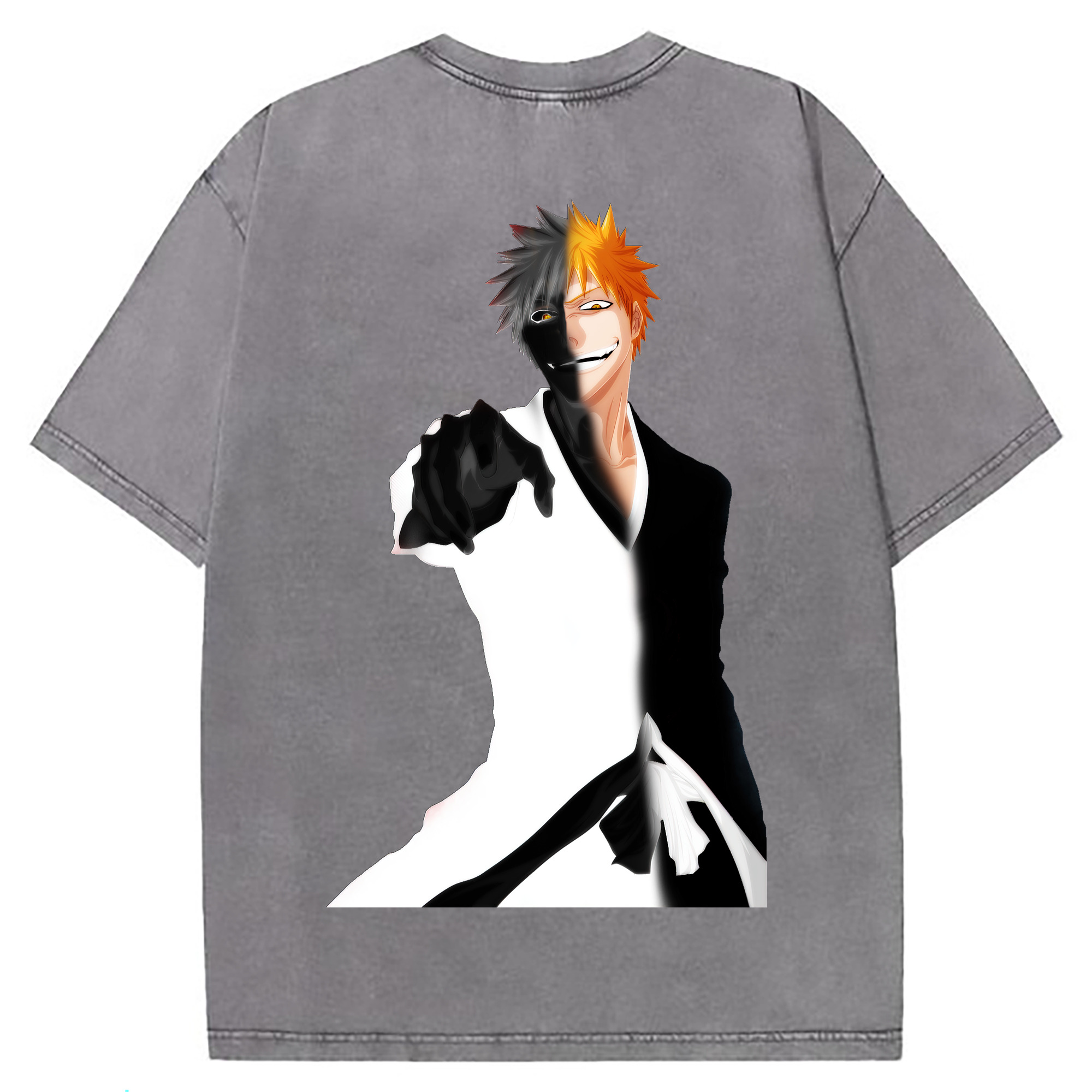 （画像用） ブリーチ 黒崎一護（くろさき いちご）BLEACH Kurosaki Ichigo 綿100% ヴィンテージ風 半袖Tシャツ（背面プリント）