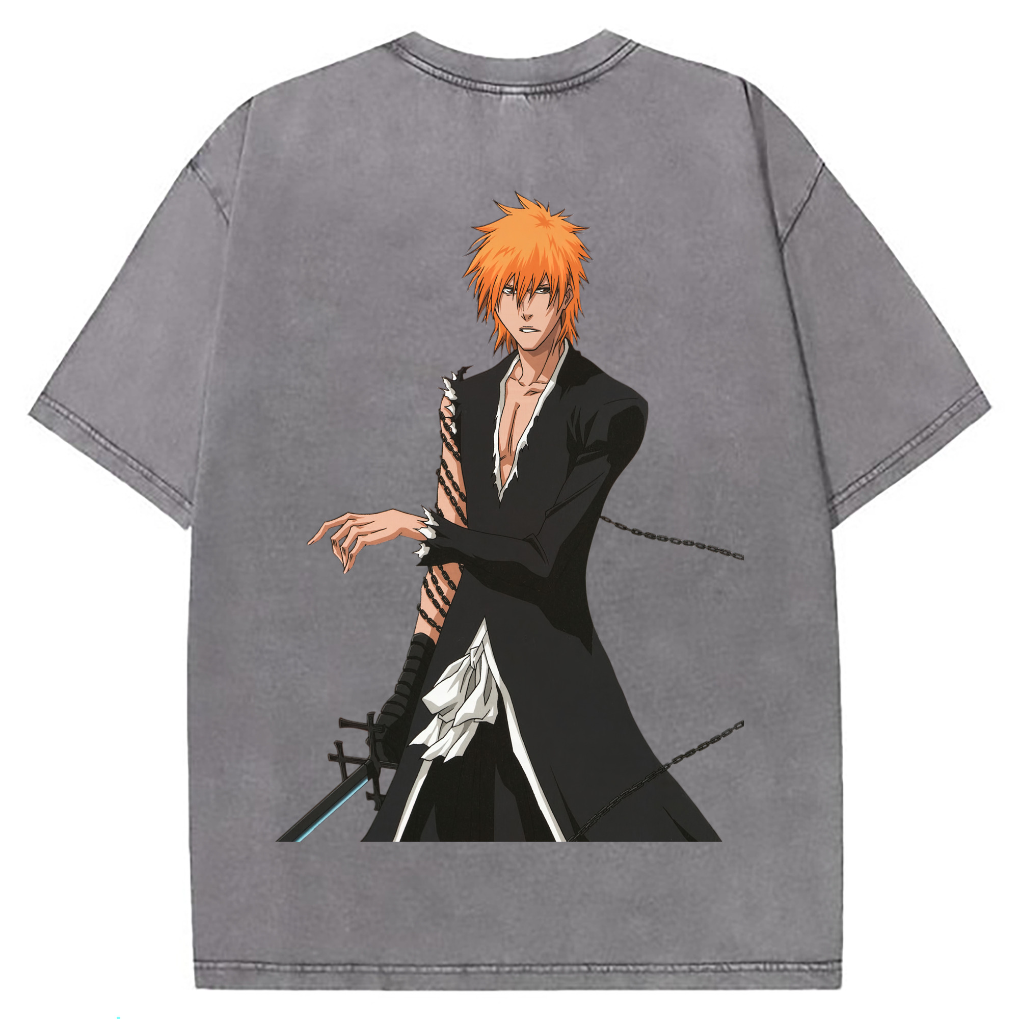 （画像用） ブリーチ 黒崎一護（くろさき いちご）BLEACH Kurosaki Ichigo 綿100% ヴィンテージ風 半袖Tシャツ（背面プリント）