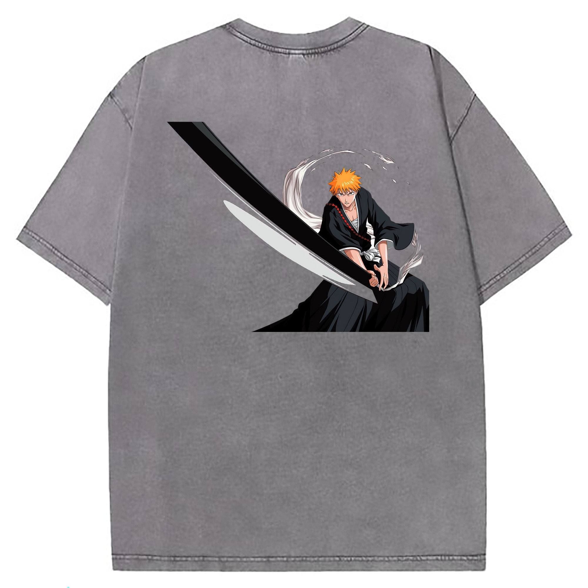 （画像用） ブリーチ 黒崎一護（くろさき いちご）BLEACH Kurosaki Ichigo 綿100% ヴィンテージ風 半袖Tシャツ（背面プリント）