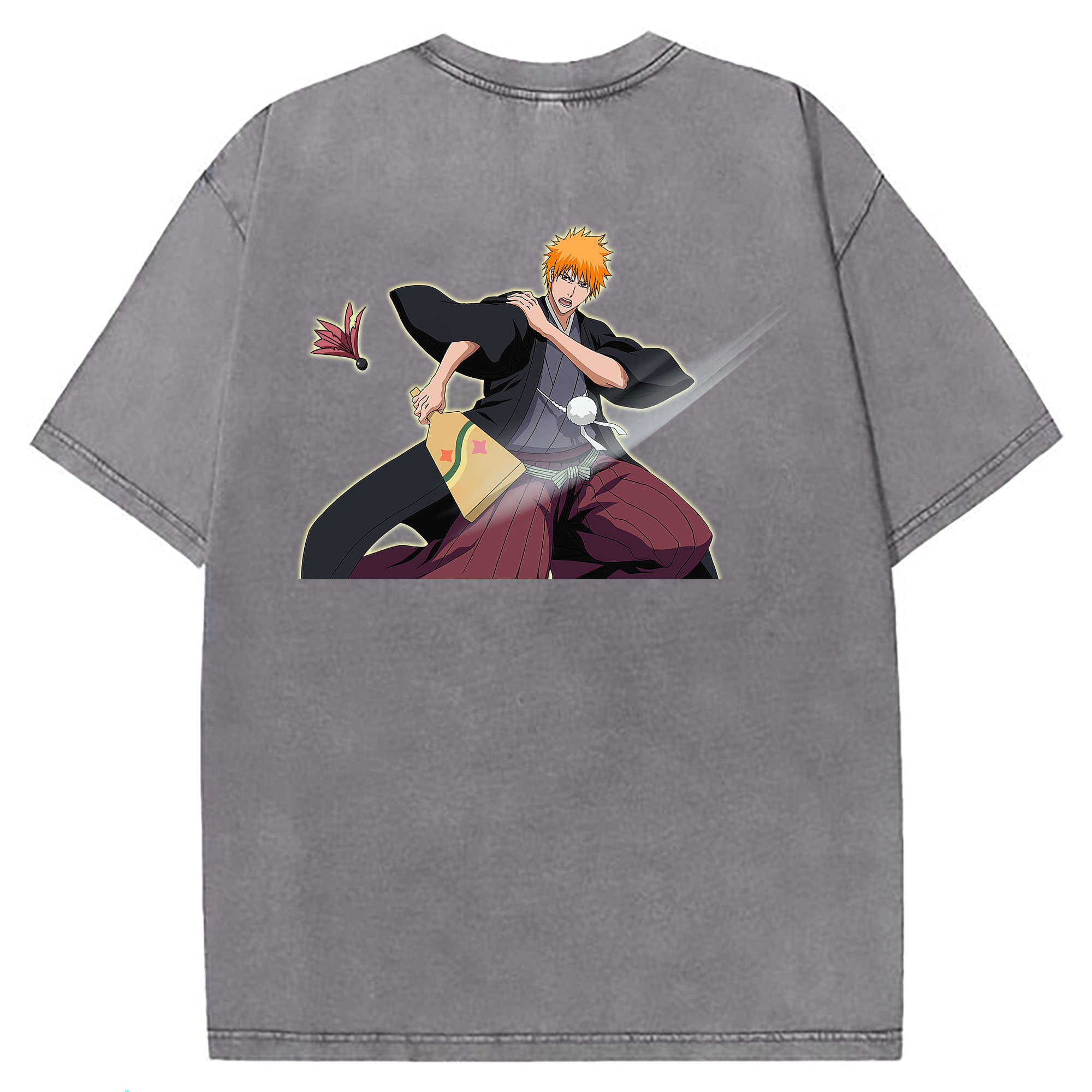（画像用） ブリーチ 黒崎一護（くろさき いちご）BLEACH Kurosaki Ichigo 綿100% ヴィンテージ風 半袖Tシャツ（背面プリント）