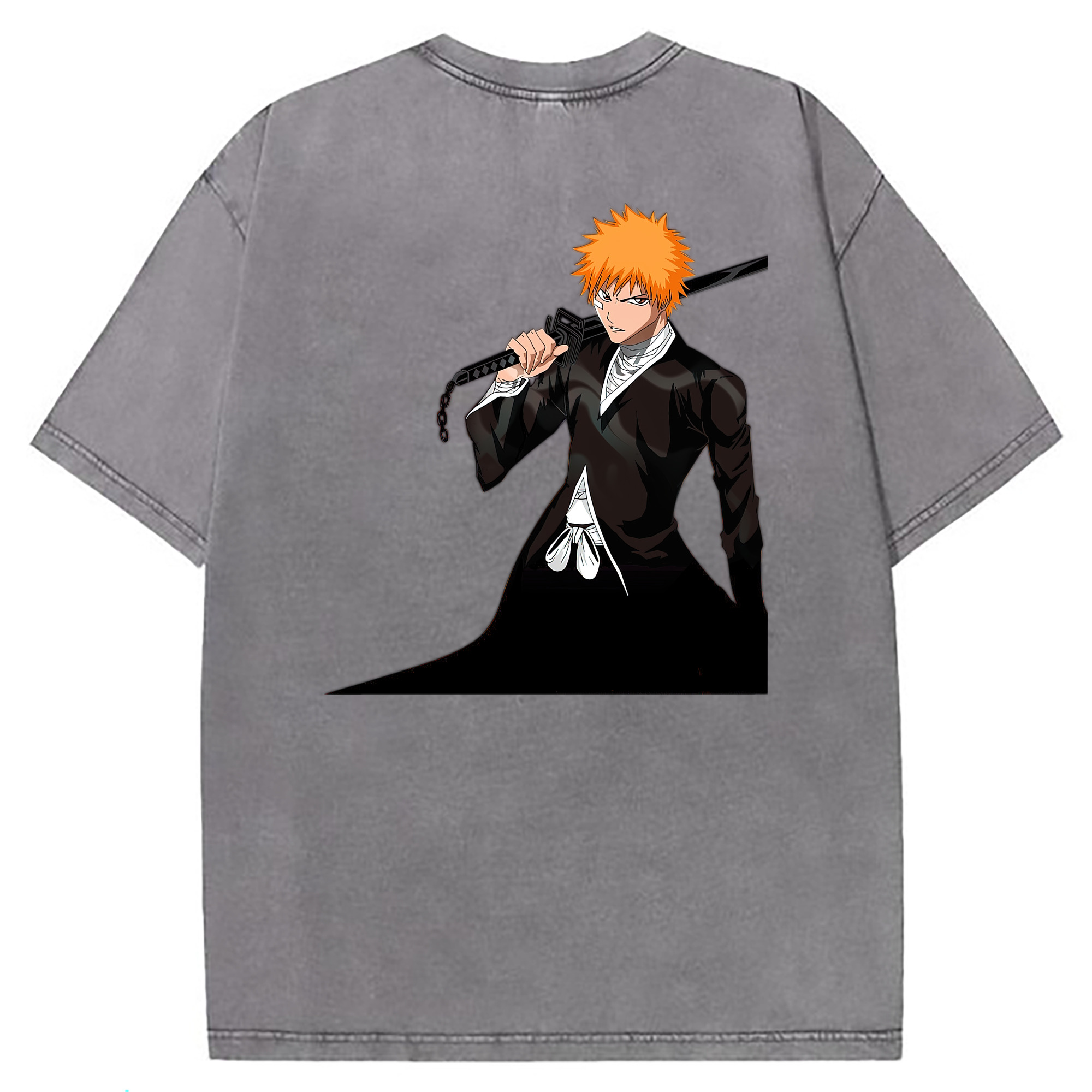 （画像用） ブリーチ 黒崎一護（くろさき いちご）BLEACH Kurosaki Ichigo 綿100% ヴィンテージ風 半袖Tシャツ（背面プリント）