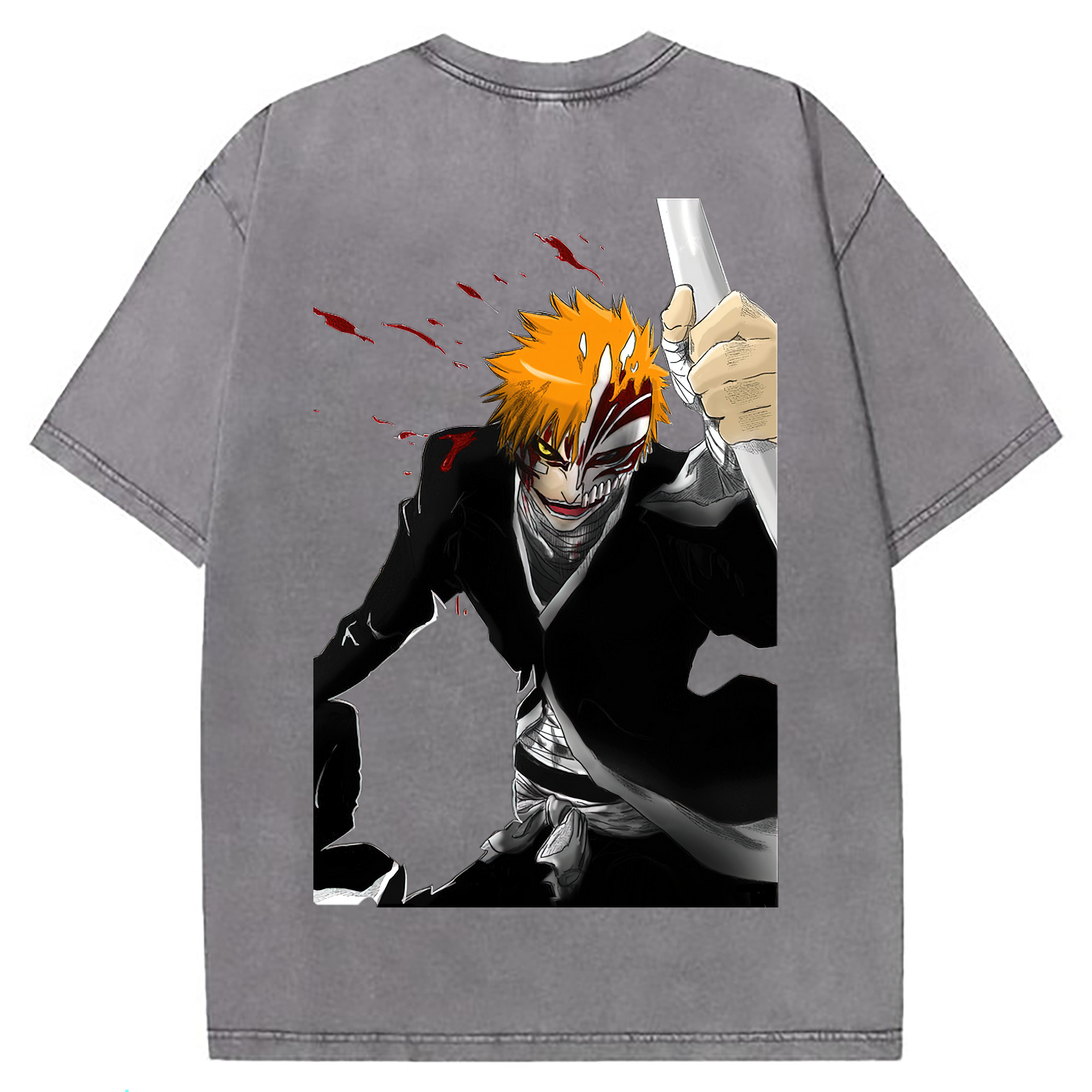 （画像用） ブリーチ 黒崎一護（くろさき いちご）BLEACH Kurosaki Ichigo 綿100% ヴィンテージ風 半袖Tシャツ（背面プリント）