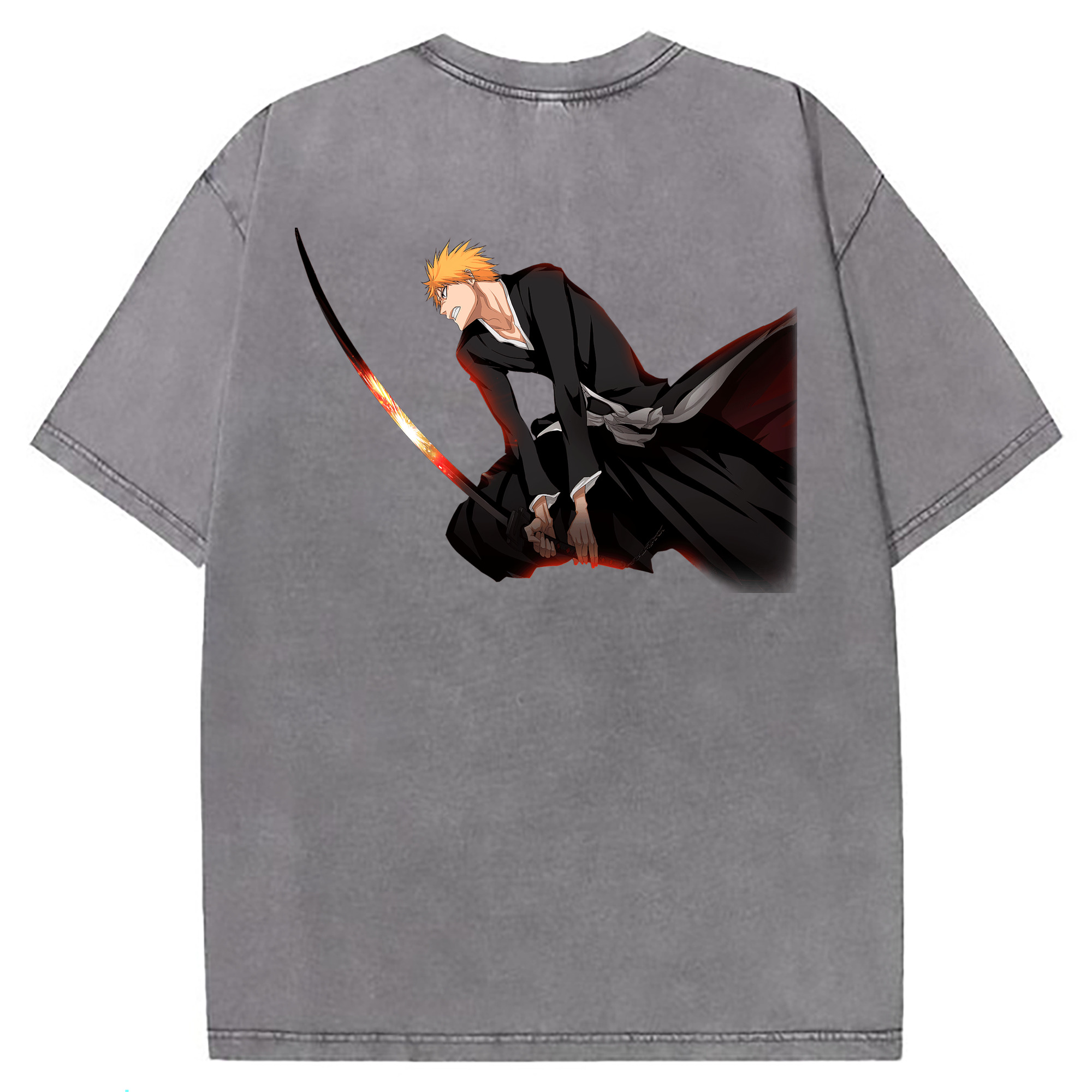 （画像用） ブリーチ 黒崎一護（くろさき いちご）BLEACH Kurosaki Ichigo 綿100% ヴィンテージ風 半袖Tシャツ（背面プリント）