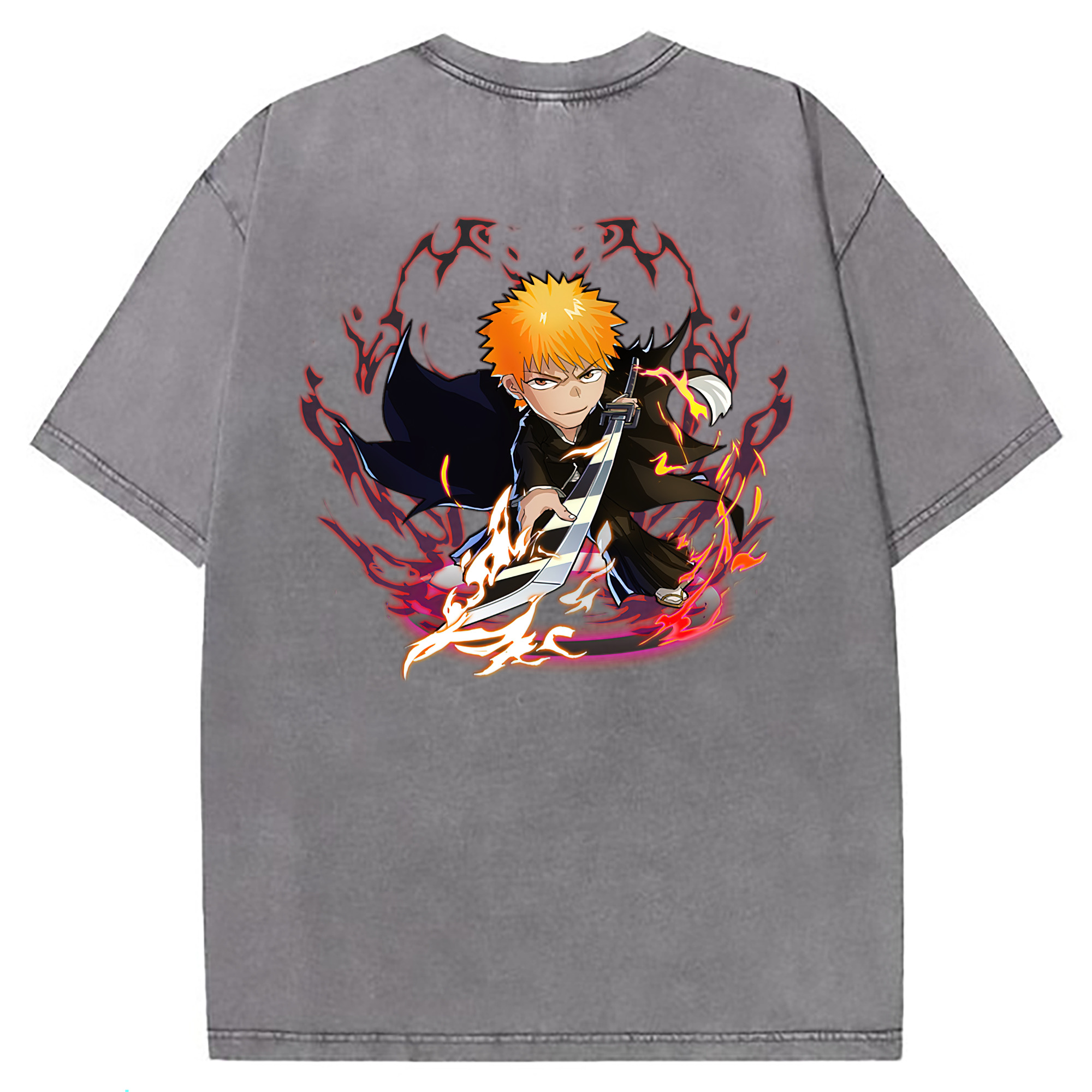 （画像用） ブリーチ 黒崎一護（くろさき いちご）BLEACH Kurosaki Ichigo 綿100% ヴィンテージ風 半袖Tシャツ（背面プリント）