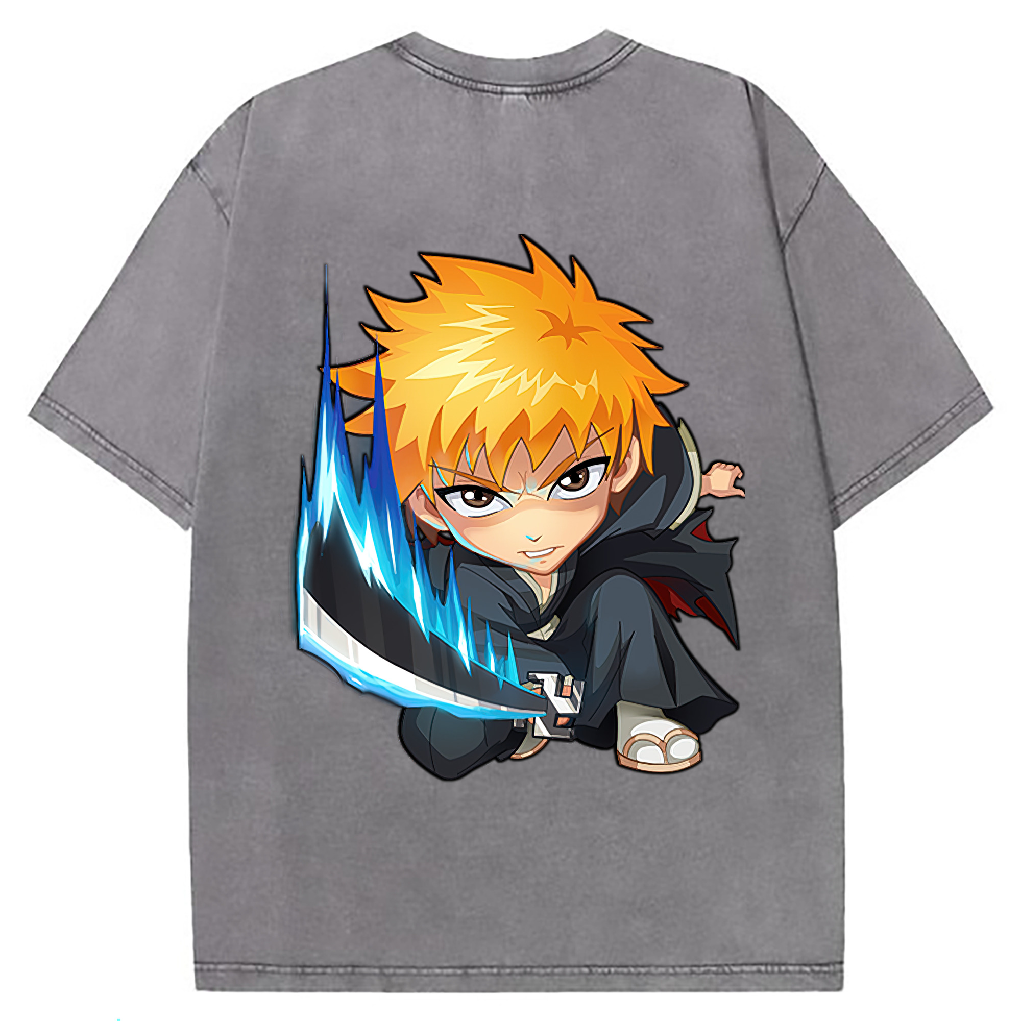 （画像用） ブリーチ 黒崎一護（くろさき いちご）BLEACH Kurosaki Ichigo 綿100% ヴィンテージ風 半袖Tシャツ（背面プリント）