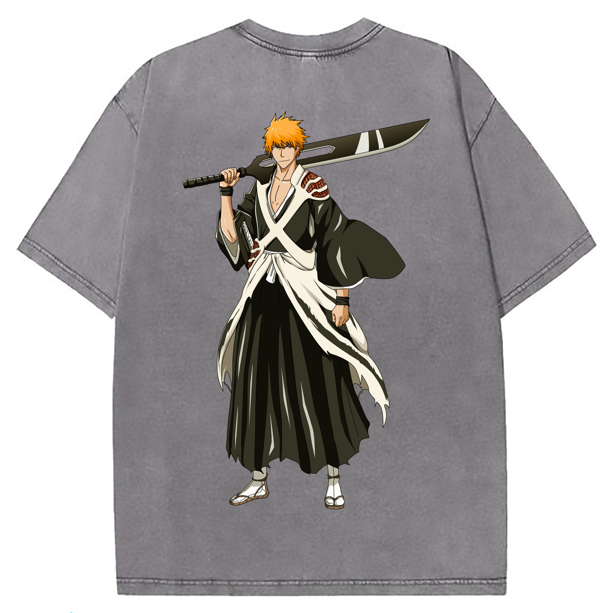 （画像用） ブリーチ 黒崎一護（くろさき いちご）BLEACH Kurosaki Ichigo 綿100% ヴィンテージ風 半袖Tシャツ（背面プリント）