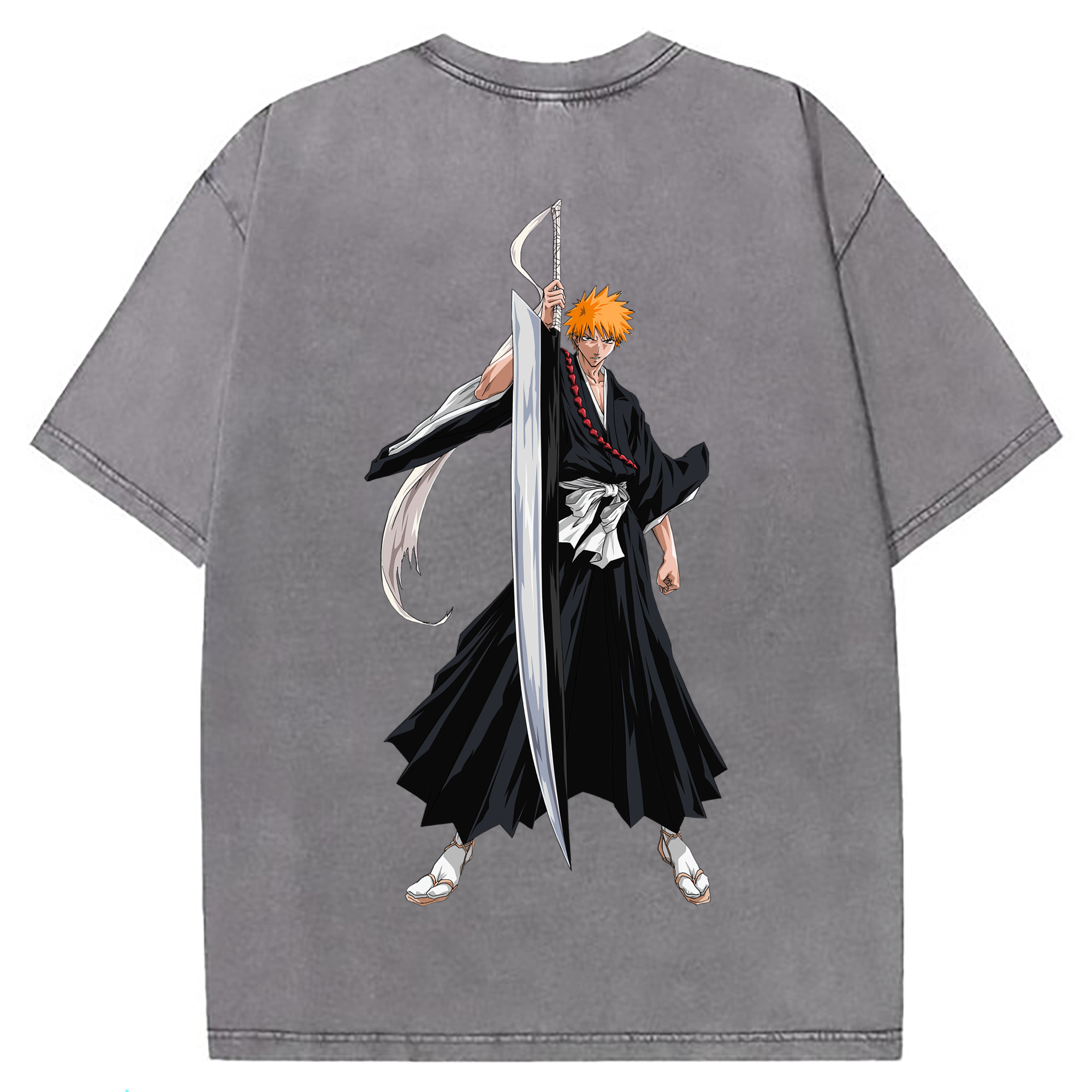 （画像用） ブリーチ 黒崎一護（くろさき いちご）BLEACH Kurosaki Ichigo 綿100% ヴィンテージ風 半袖Tシャツ（背面プリント）