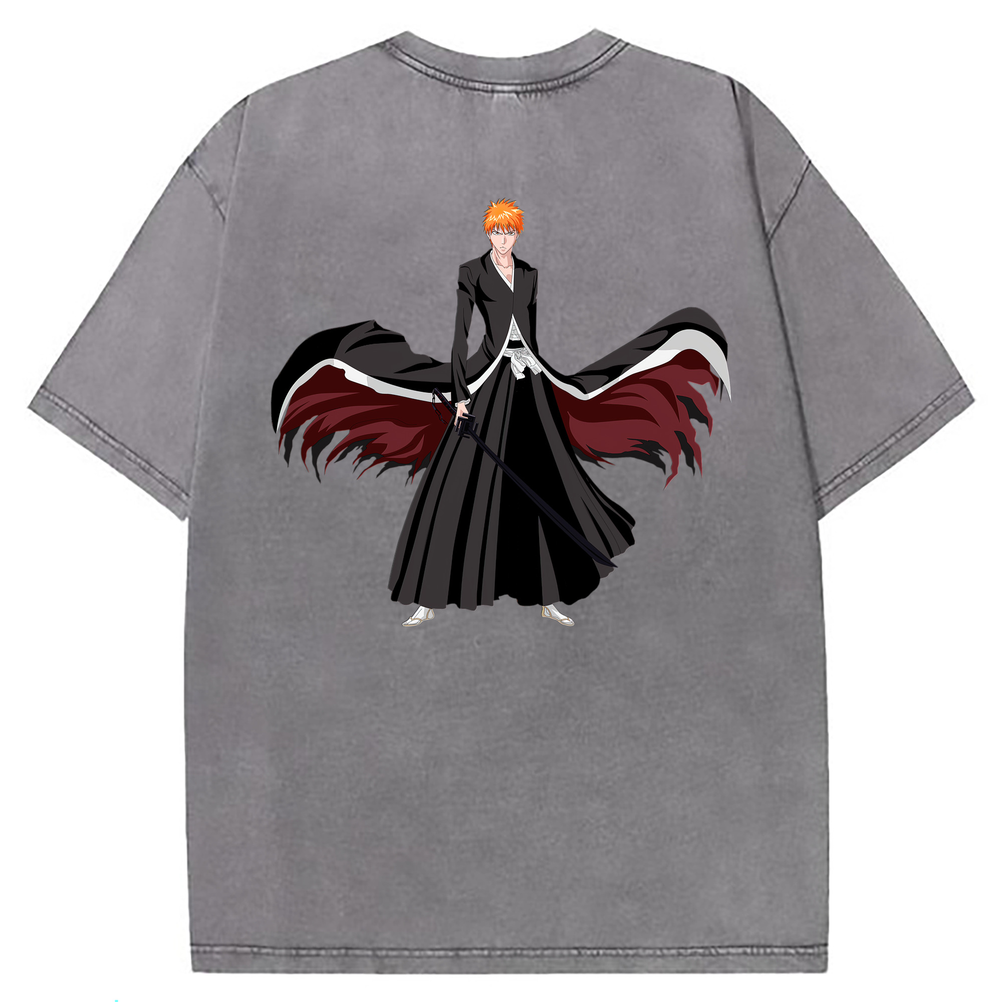 （画像用） ブリーチ 黒崎一護（くろさき いちご）BLEACH Kurosaki Ichigo 綿100% ヴィンテージ風 半袖Tシャツ（背面プリント）