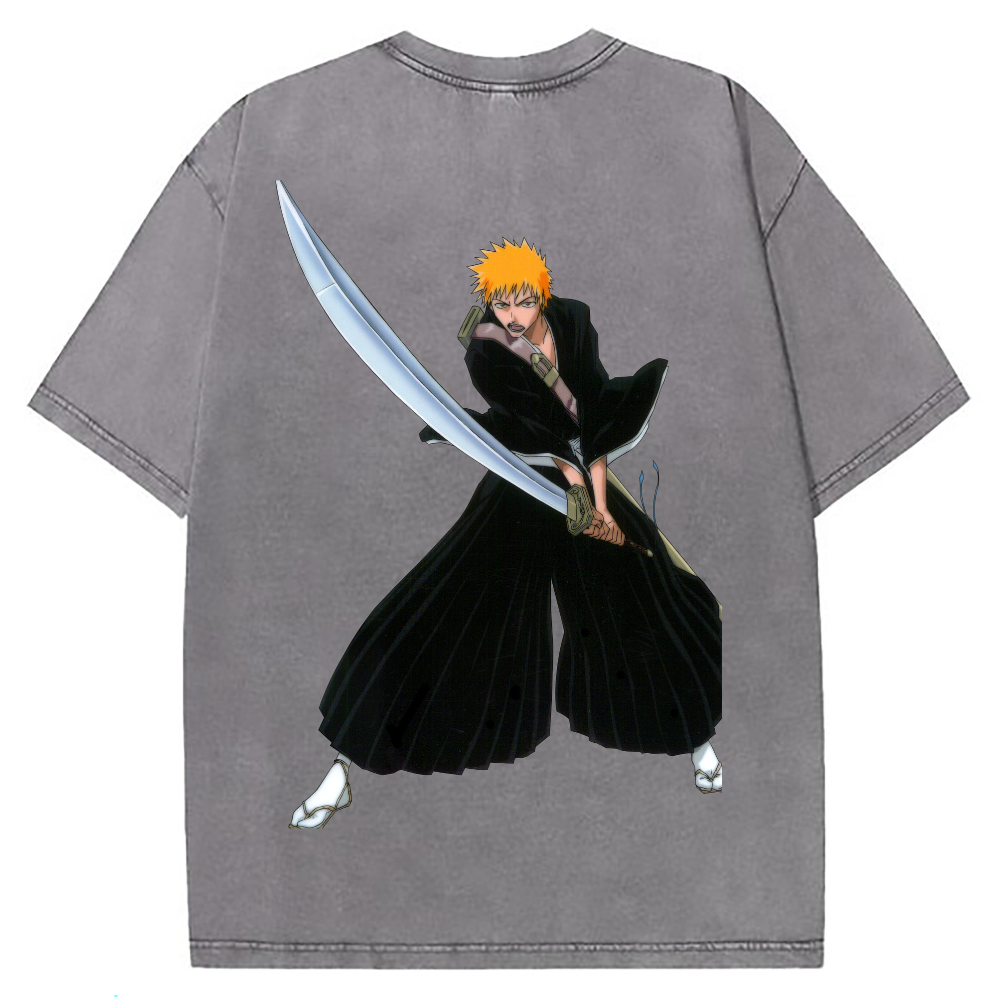 （画像用） ブリーチ 黒崎一護（くろさき いちご）BLEACH Kurosaki Ichigo 綿100% ヴィンテージ風 半袖Tシャツ（背面プリント）