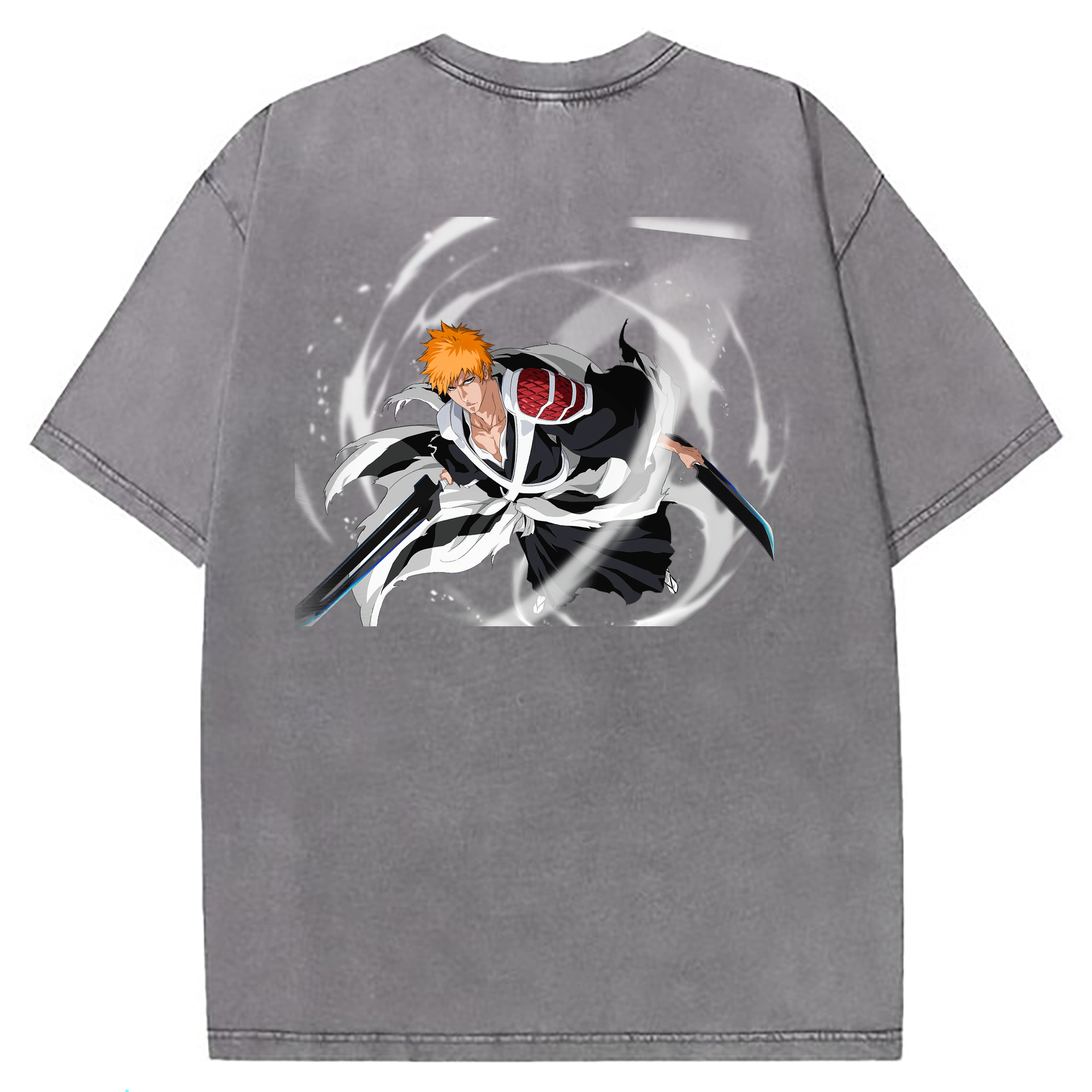 （画像用） ブリーチ 黒崎一護（くろさき いちご）BLEACH Kurosaki Ichigo 綿100% ヴィンテージ風 半袖Tシャツ（背面プリント）