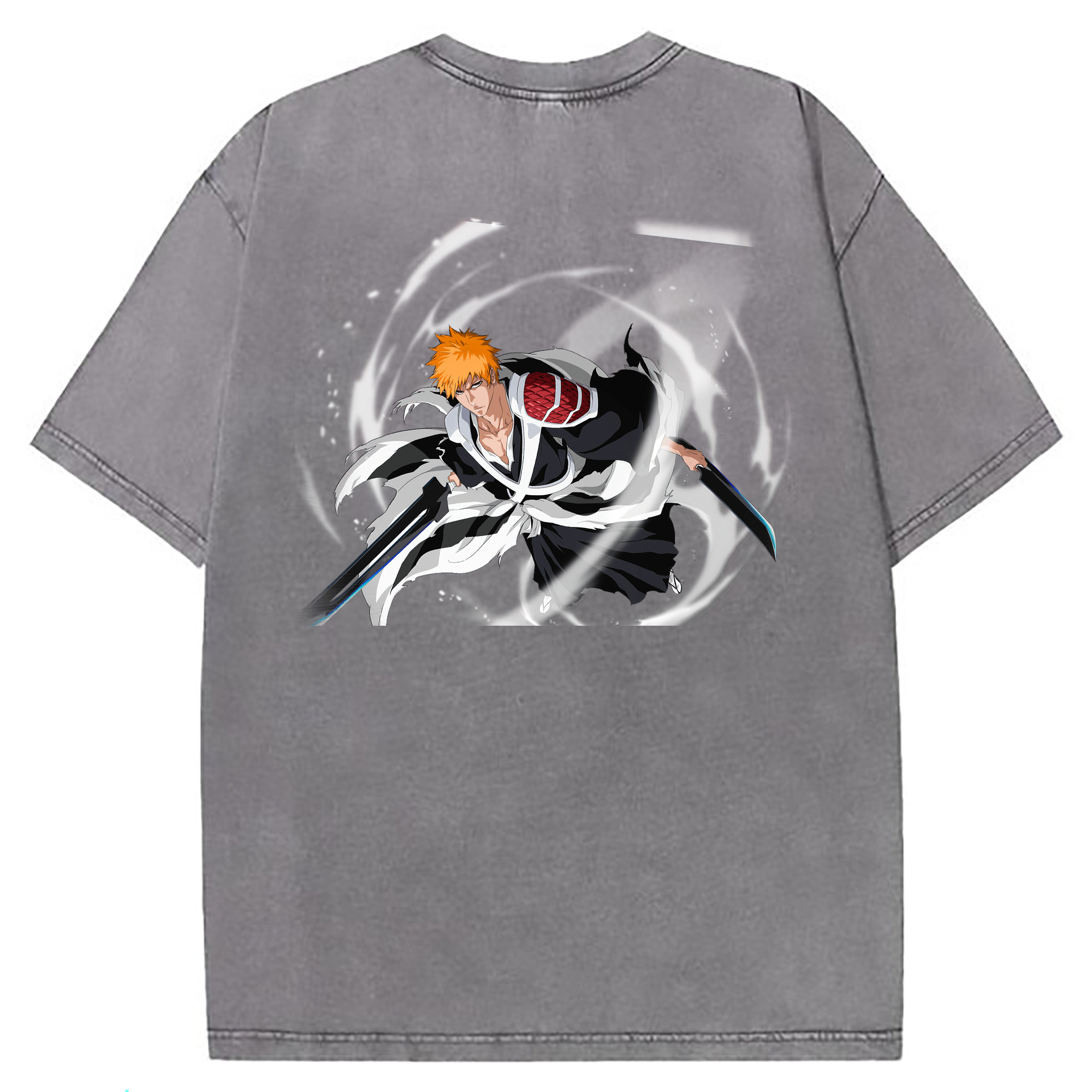 （画像用） ブリーチ 黒崎一護（くろさき いちご）BLEACH Kurosaki Ichigo 綿100% ヴィンテージ風 半袖Tシャツ（背面プリント）