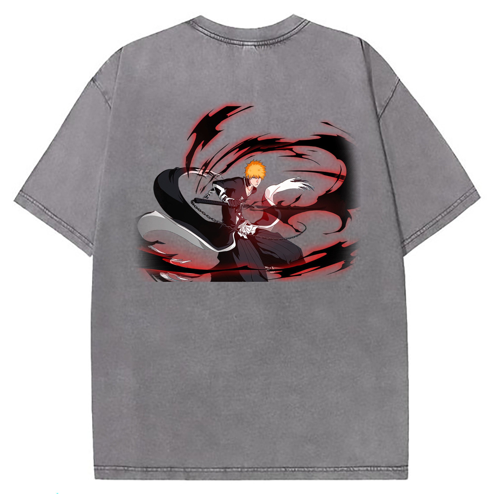 （画像用） ブリーチ 黒崎一護（くろさき いちご）BLEACH Kurosaki Ichigo 綿100% ヴィンテージ風 半袖Tシャツ（背面プリント）