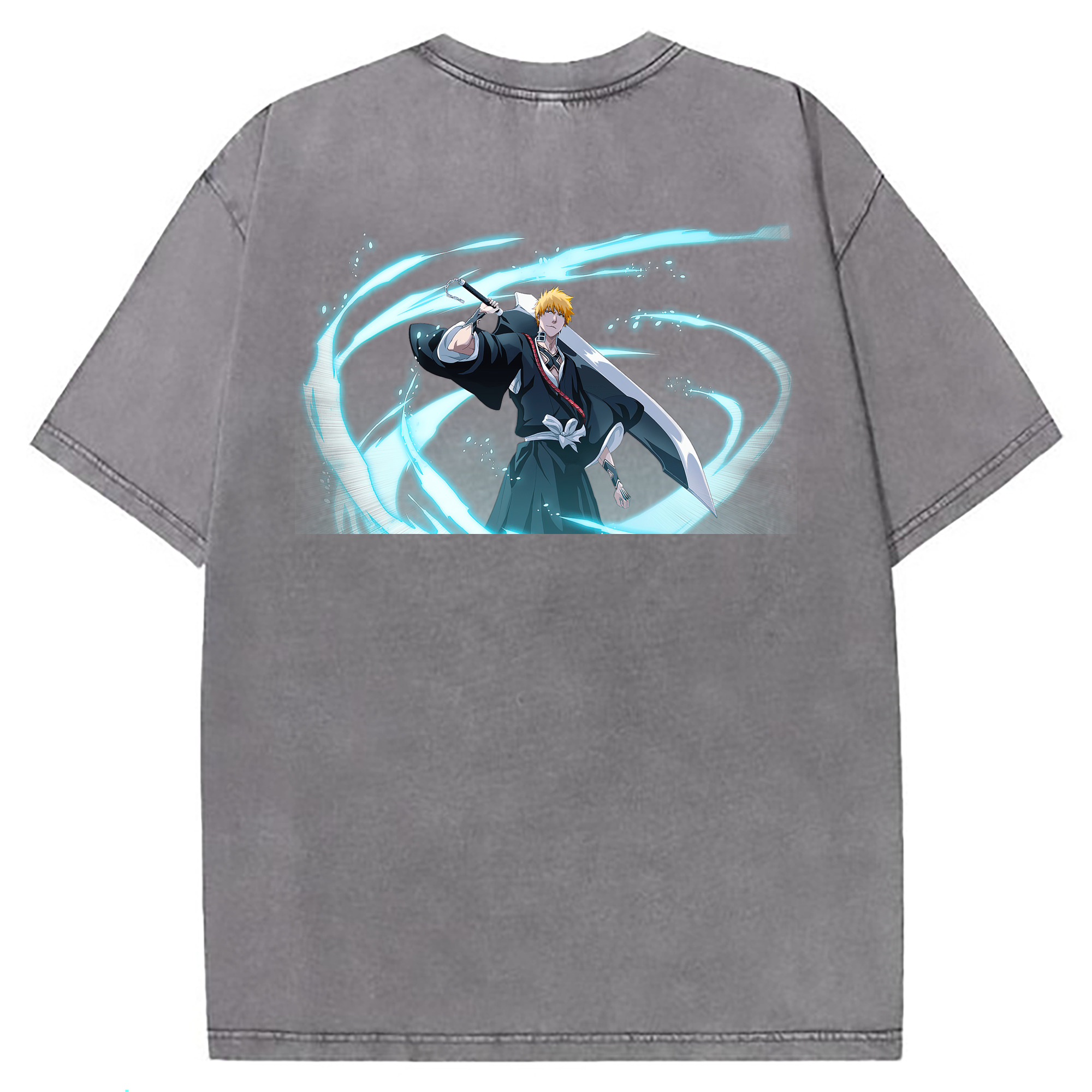 （画像用） ブリーチ 黒崎一護（くろさき いちご）BLEACH Kurosaki Ichigo 綿100% ヴィンテージ風 半袖Tシャツ（背面プリント）