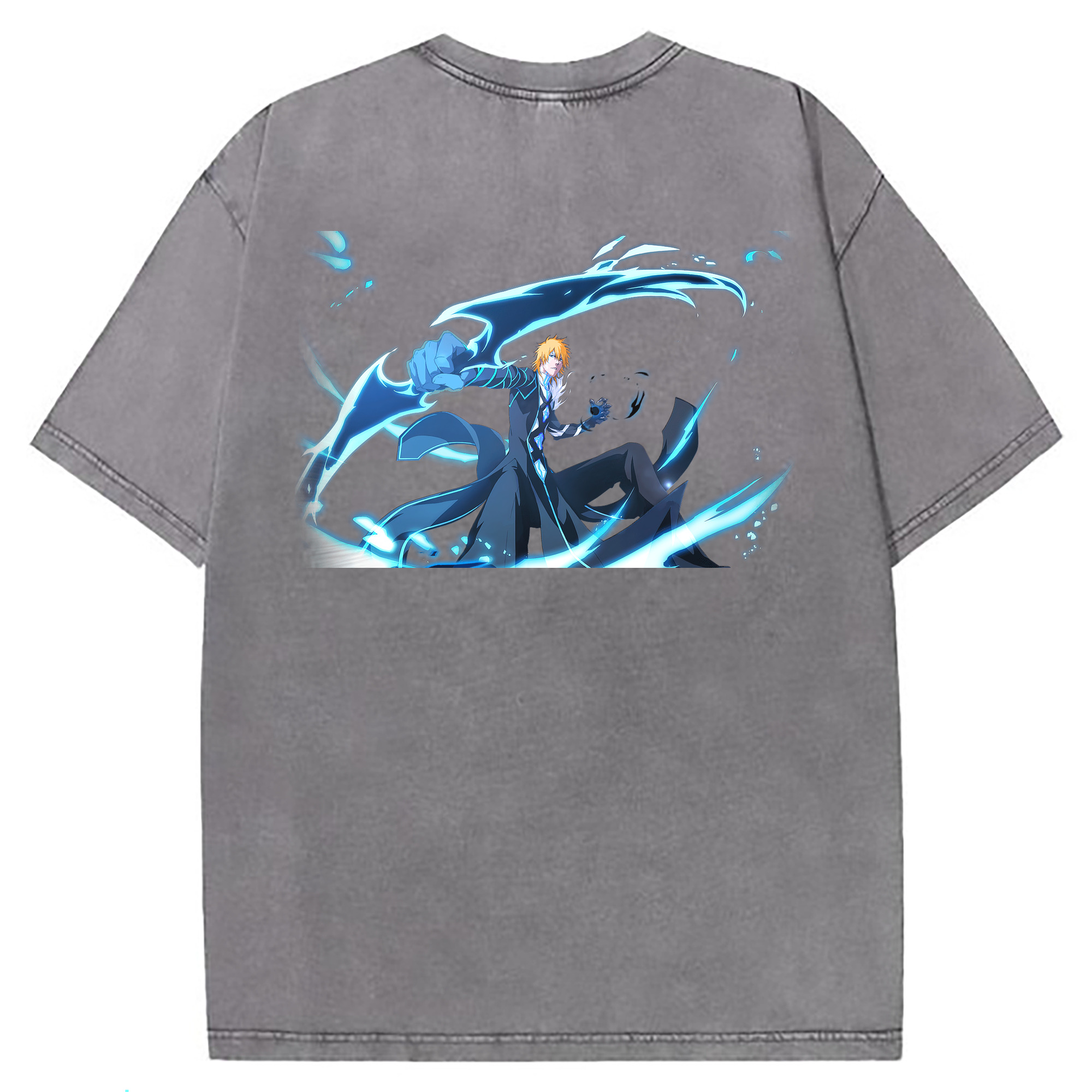 （画像用） ブリーチ 黒崎一護（くろさき いちご）BLEACH Kurosaki Ichigo 綿100% ヴィンテージ風 半袖Tシャツ（背面プリント）