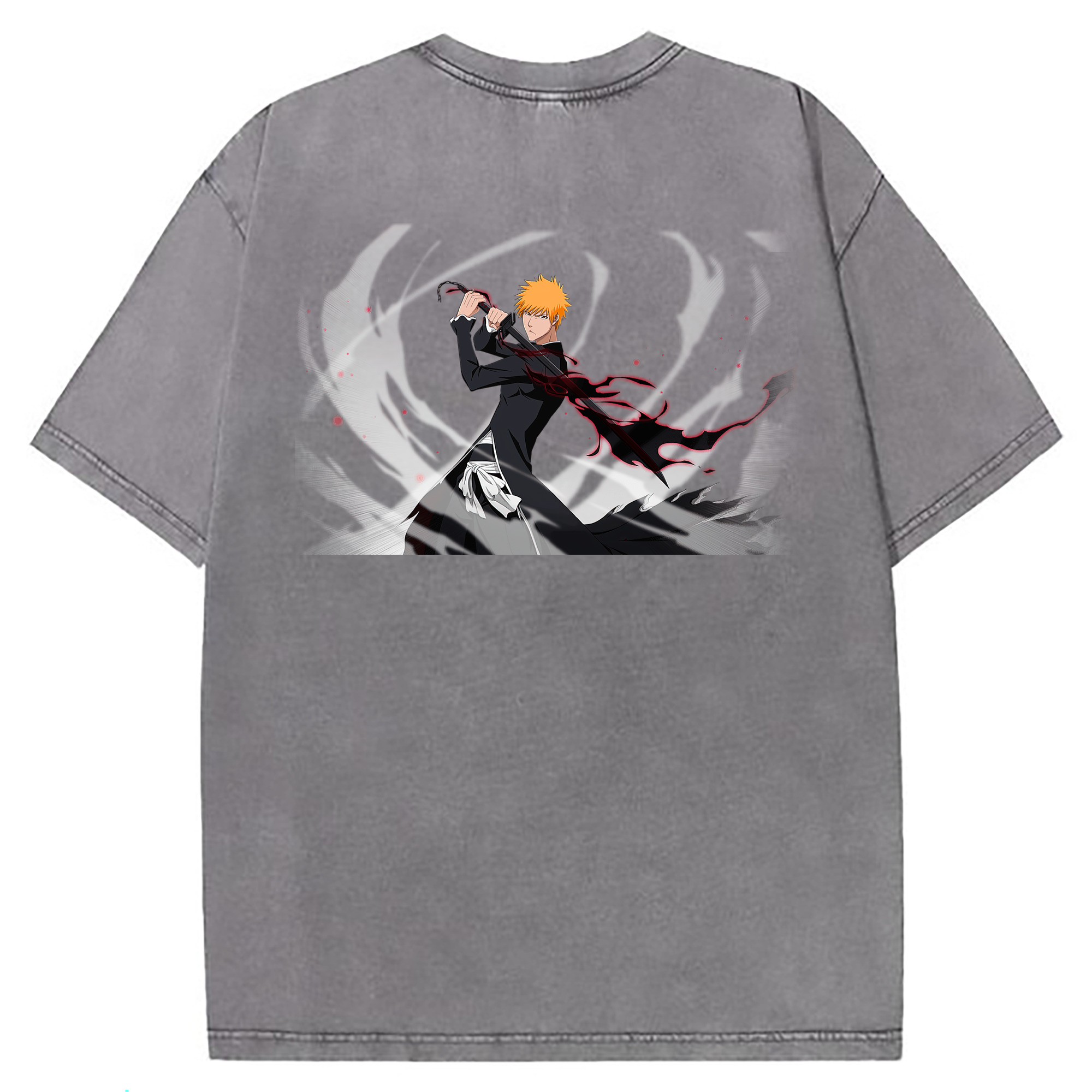 （画像用） ブリーチ 黒崎一護（くろさき いちご）BLEACH Kurosaki Ichigo 綿100% ヴィンテージ風 半袖Tシャツ（背面プリント）