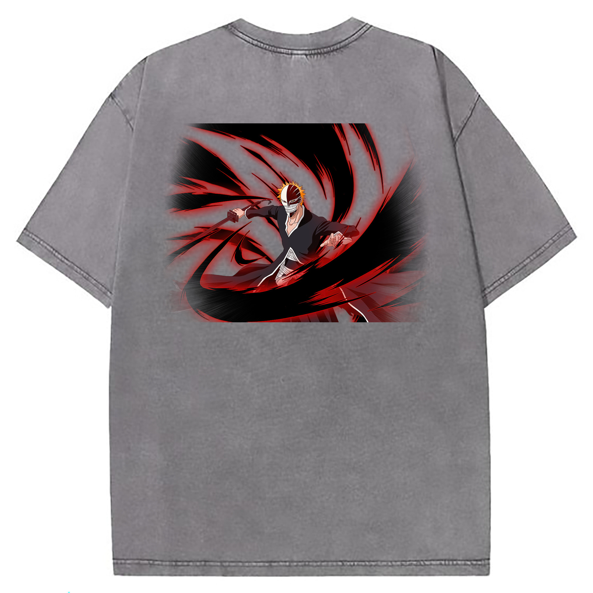 （画像用） ブリーチ 黒崎一護（くろさき いちご）BLEACH Kurosaki Ichigo 綿100% ヴィンテージ風 半袖Tシャツ（背面プリント）