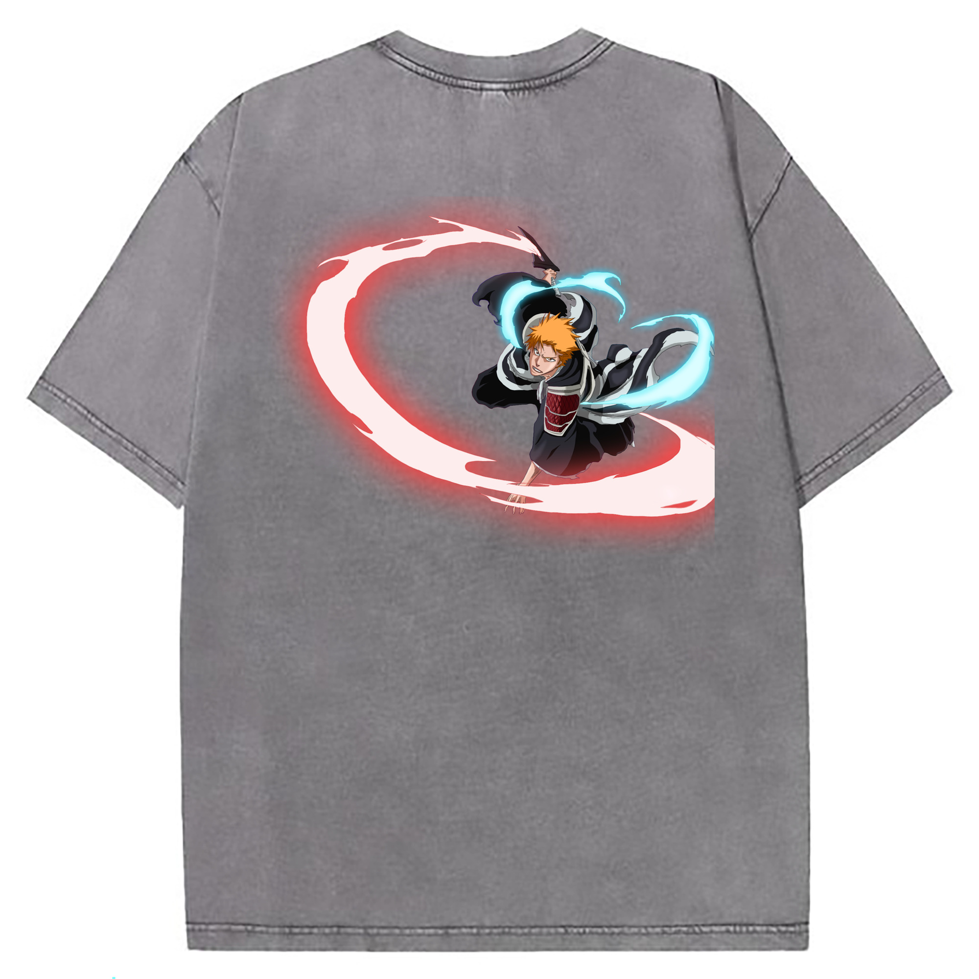 （画像用） ブリーチ 黒崎一護（くろさき いちご）BLEACH Kurosaki Ichigo 綿100% ヴィンテージ風 半袖Tシャツ（背面プリント）