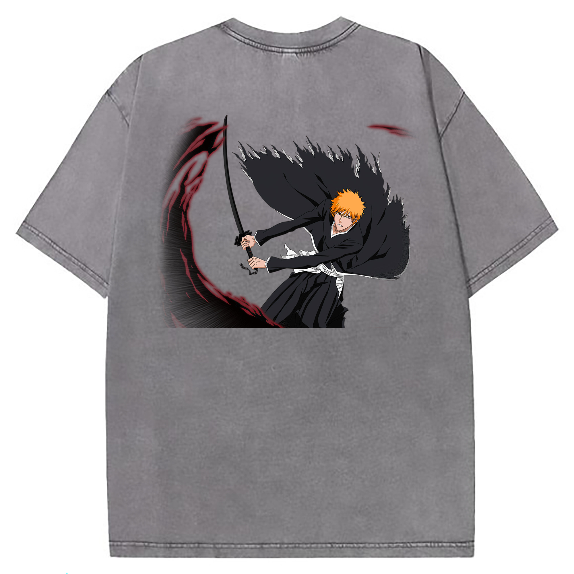 （画像用） ブリーチ 黒崎一護（くろさき いちご）BLEACH Kurosaki Ichigo 綿100% ヴィンテージ風 半袖Tシャツ（背面プリント）
