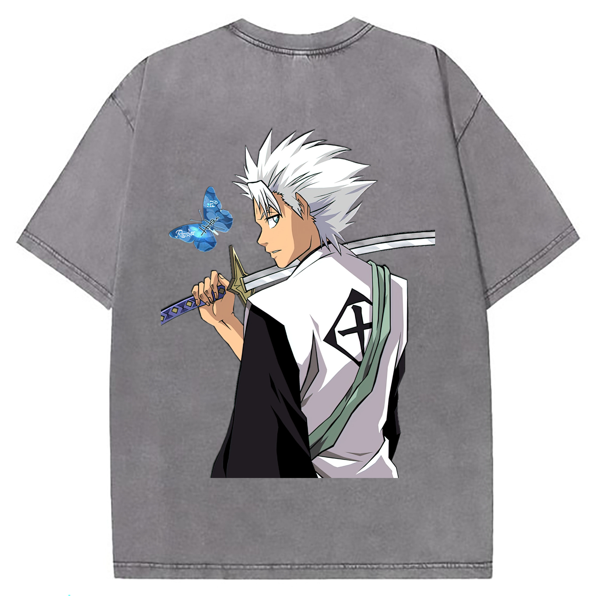 （画像用） ブリーチ 日番谷冬獅郎（ひつがや とうしろう） BLEACH Hitsugaya Toushirou 綿100% ヴィンテージ風 半袖Tシャツ（背面プリント）