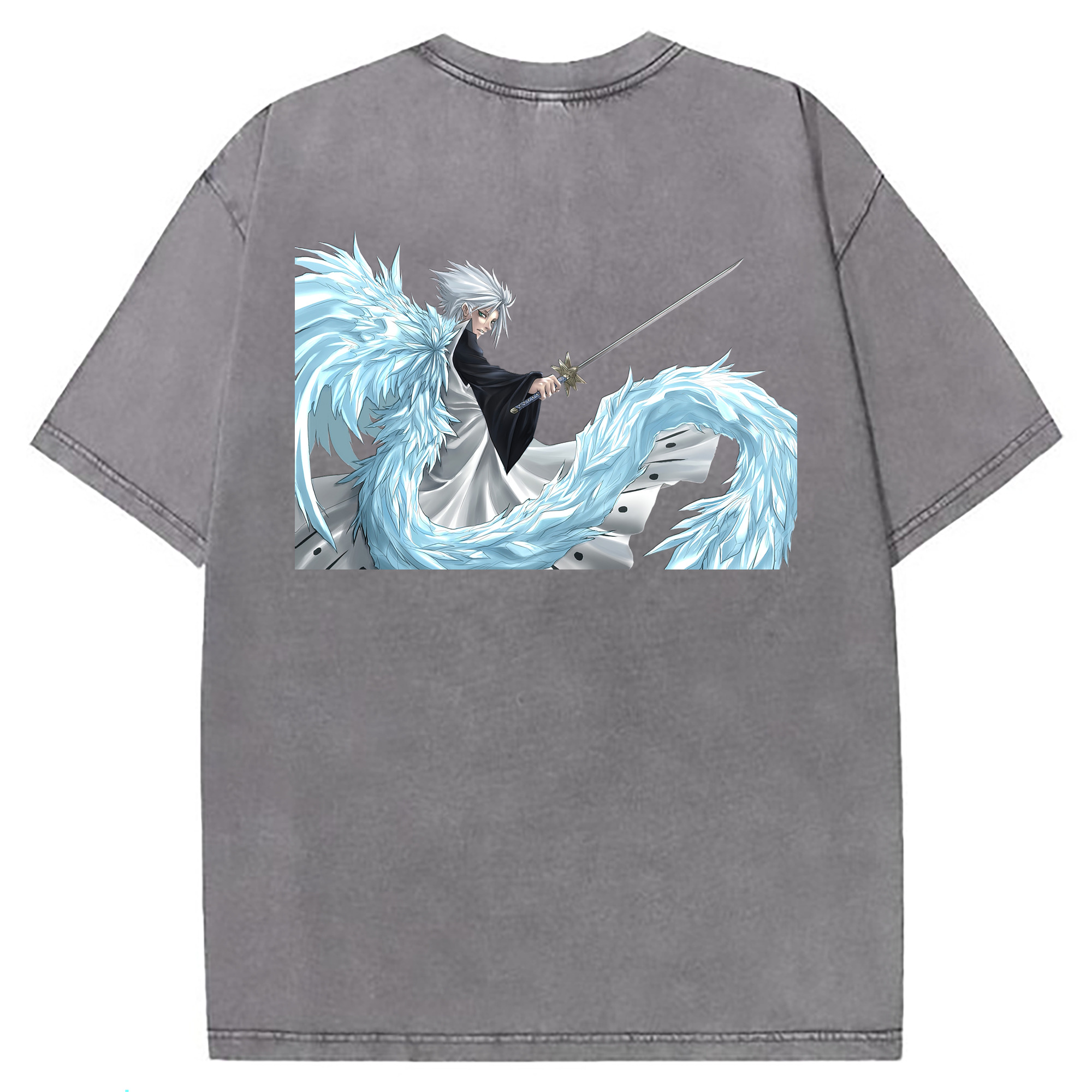 （画像用） ブリーチ 日番谷冬獅郎（ひつがや とうしろう） BLEACH Hitsugaya Toushirou 綿100% ヴィンテージ風 半袖Tシャツ（背面プリント）
