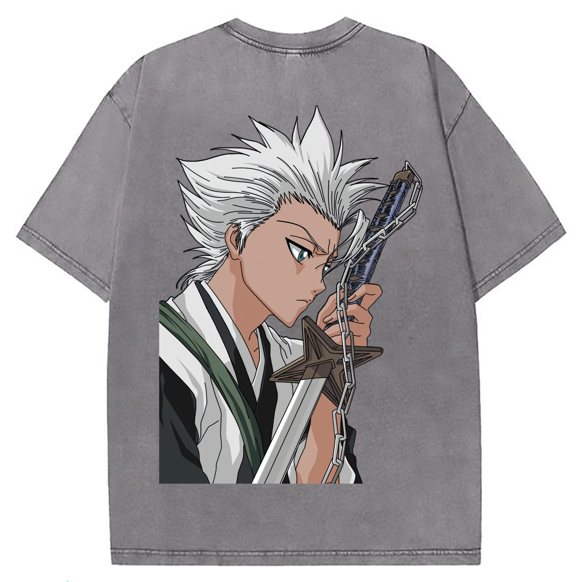 （画像用） ブリーチ 日番谷冬獅郎（ひつがや とうしろう） BLEACH Hitsugaya Toushirou 綿100% ヴィンテージ風 半袖Tシャツ（背面プリント）