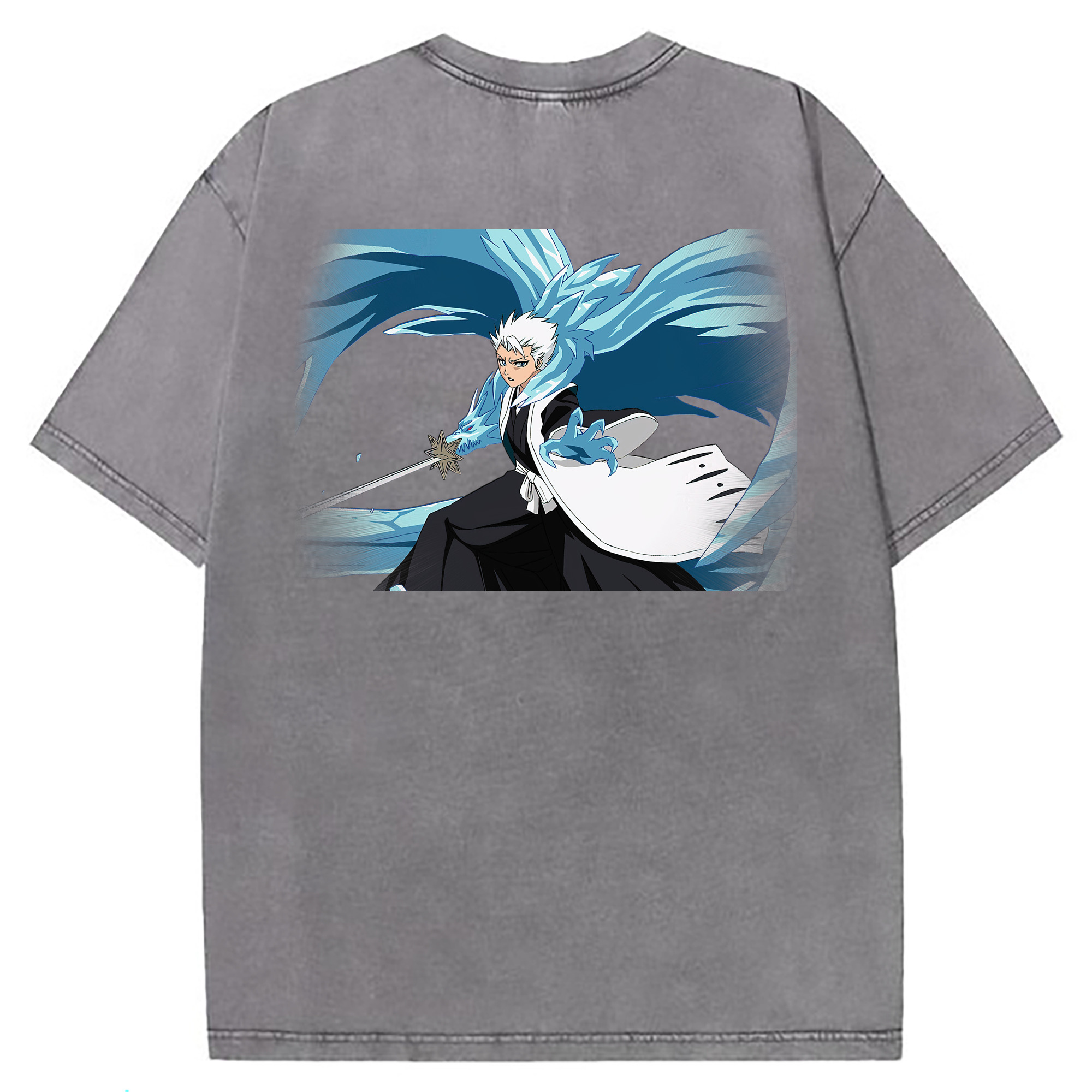 （画像用） ブリーチ 日番谷冬獅郎（ひつがや とうしろう） BLEACH Hitsugaya Toushirou 綿100% ヴィンテージ風 半袖Tシャツ（背面プリント）