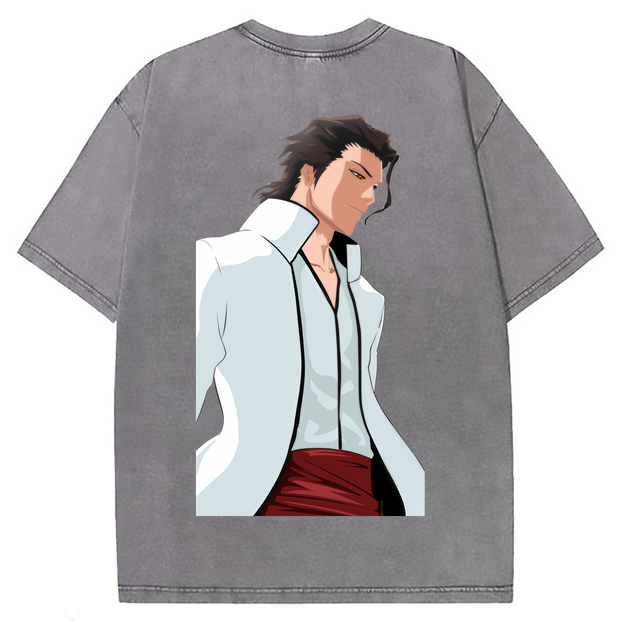 （画像用） ブリーチ 藍染 惣右介（あいぜん そうすけ） BLEACH Aizen Sousuke 綿100% ヴィンテージ風 半袖Tシャツ（背面プリント）