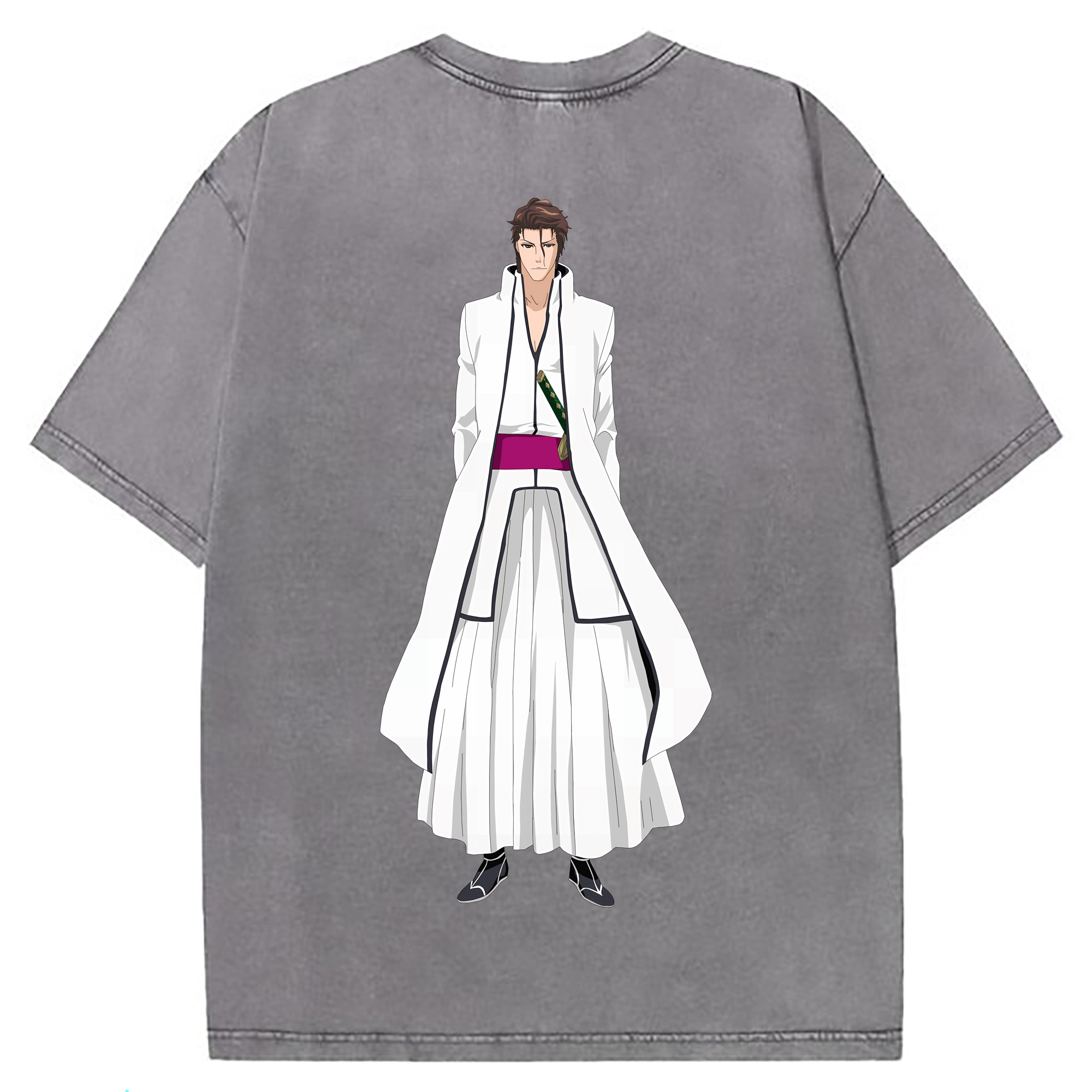 （画像用） ブリーチ 藍染 惣右介（あいぜん そうすけ） BLEACH Aizen Sousuke 綿100% ヴィンテージ風 半袖Tシャツ（背面プリント）