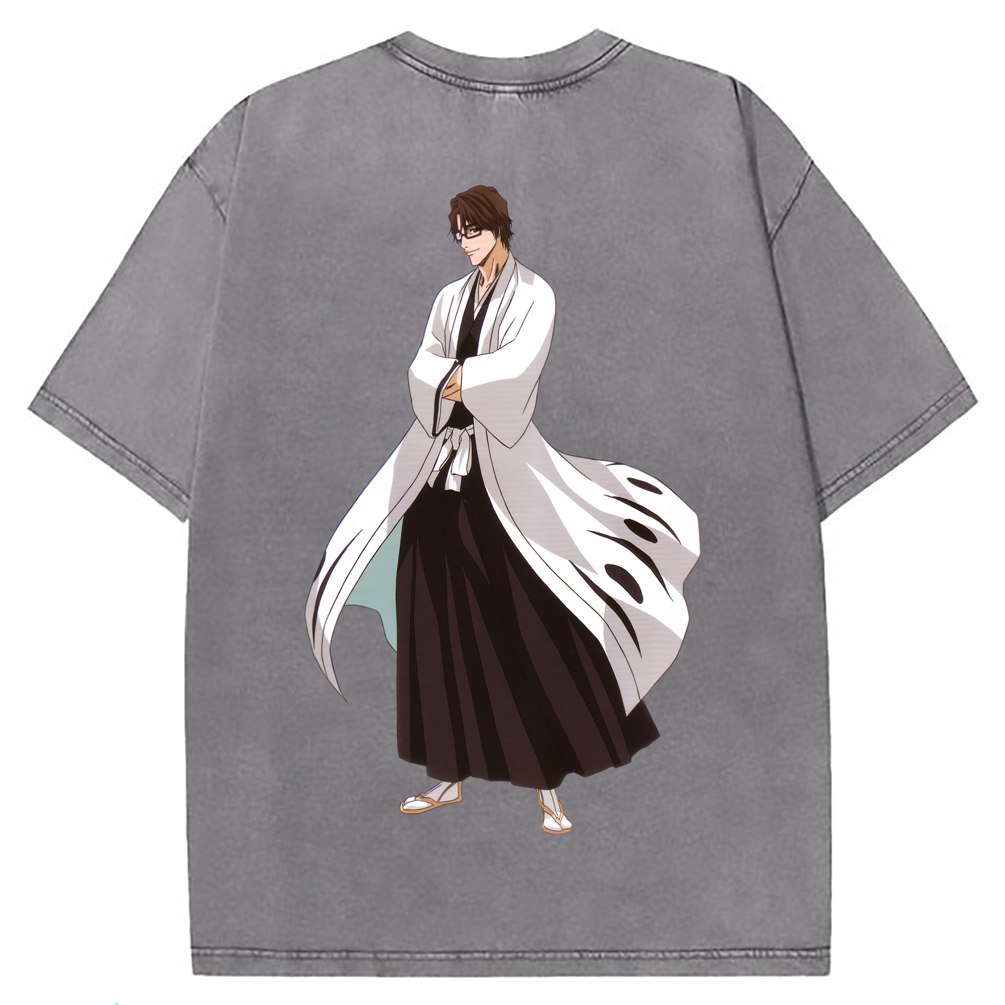 （画像用） ブリーチ 藍染 惣右介（あいぜん そうすけ） BLEACH Aizen Sousuke 綿100% ヴィンテージ風 半袖Tシャツ（背面プリント）