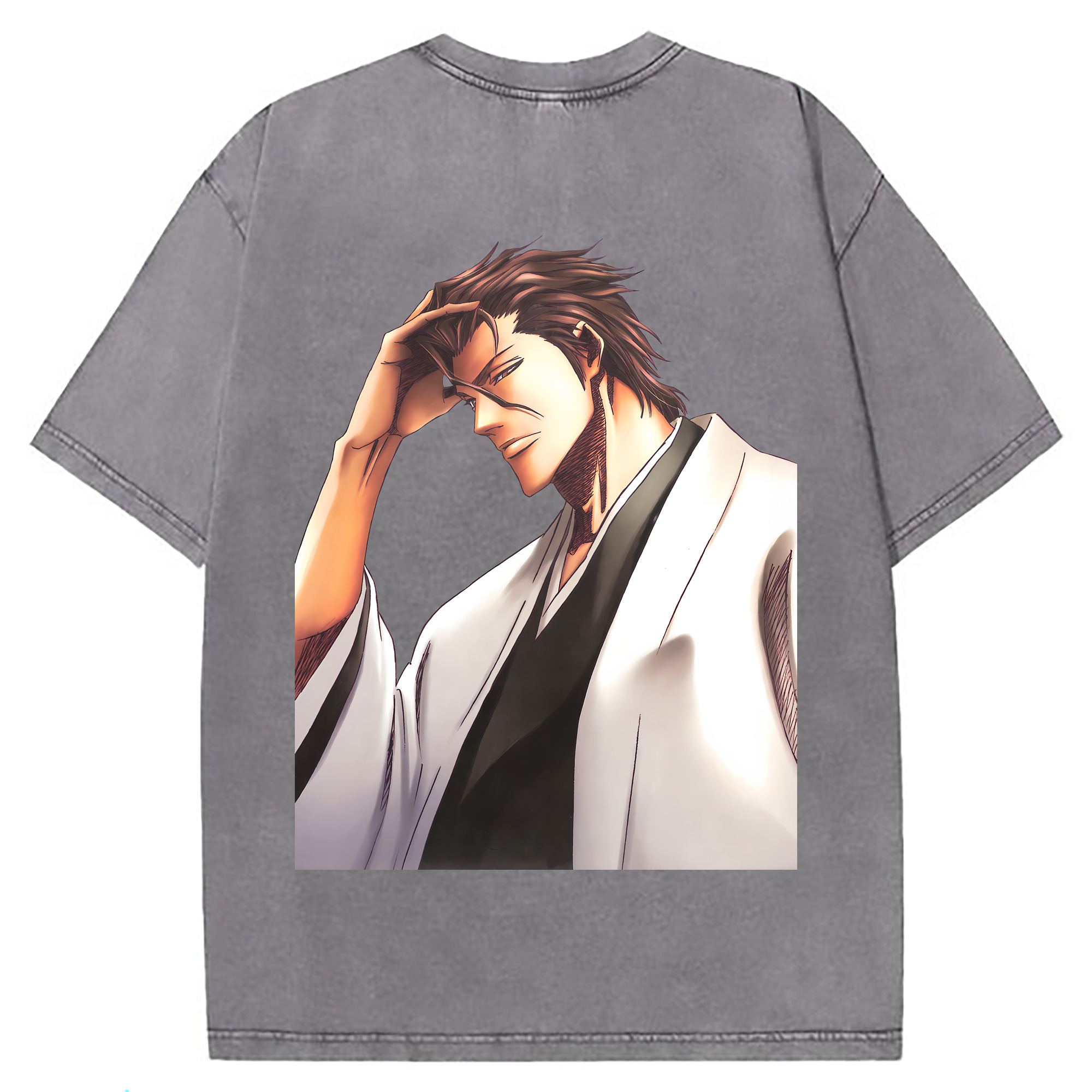 （画像用） ブリーチ 藍染 惣右介（あいぜん そうすけ） BLEACH Aizen Sousuke 綿100% ヴィンテージ風 半袖Tシャツ（背面プリント）
