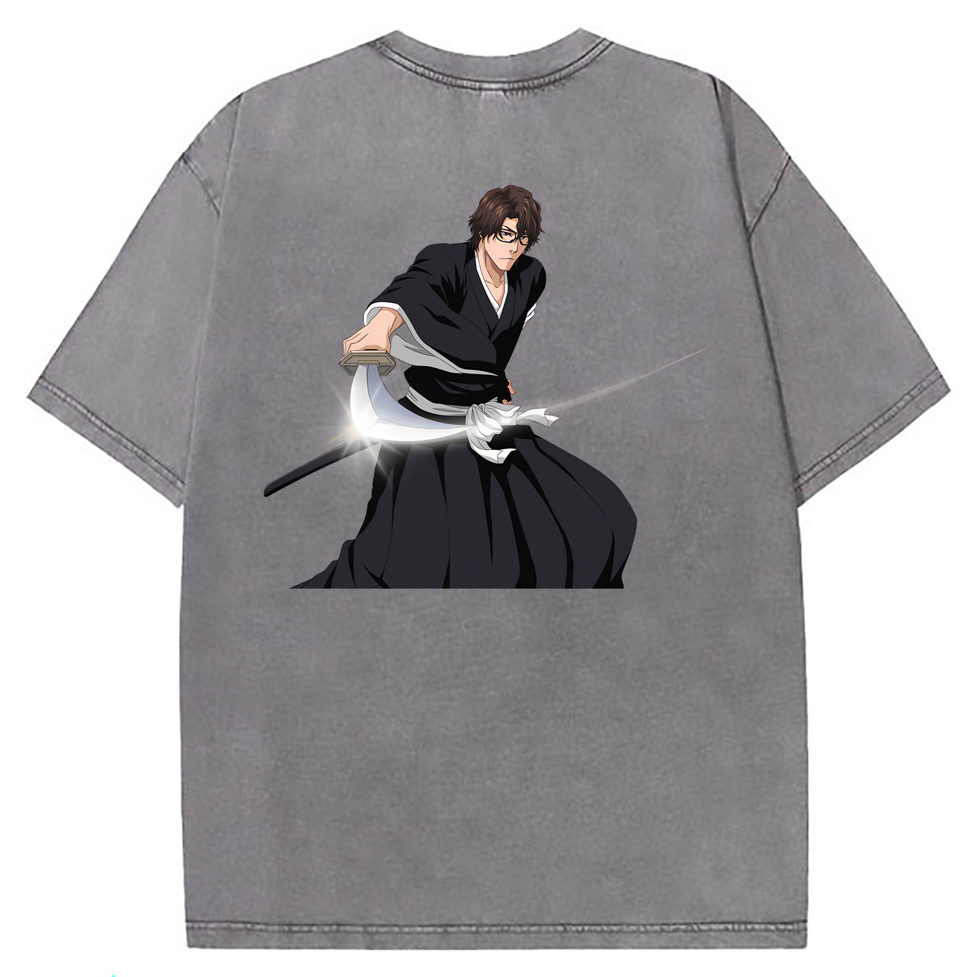 （画像用） ブリーチ 藍染 惣右介（あいぜん そうすけ） BLEACH Aizen Sousuke 綿100% ヴィンテージ風 半袖Tシャツ（背面プリント）