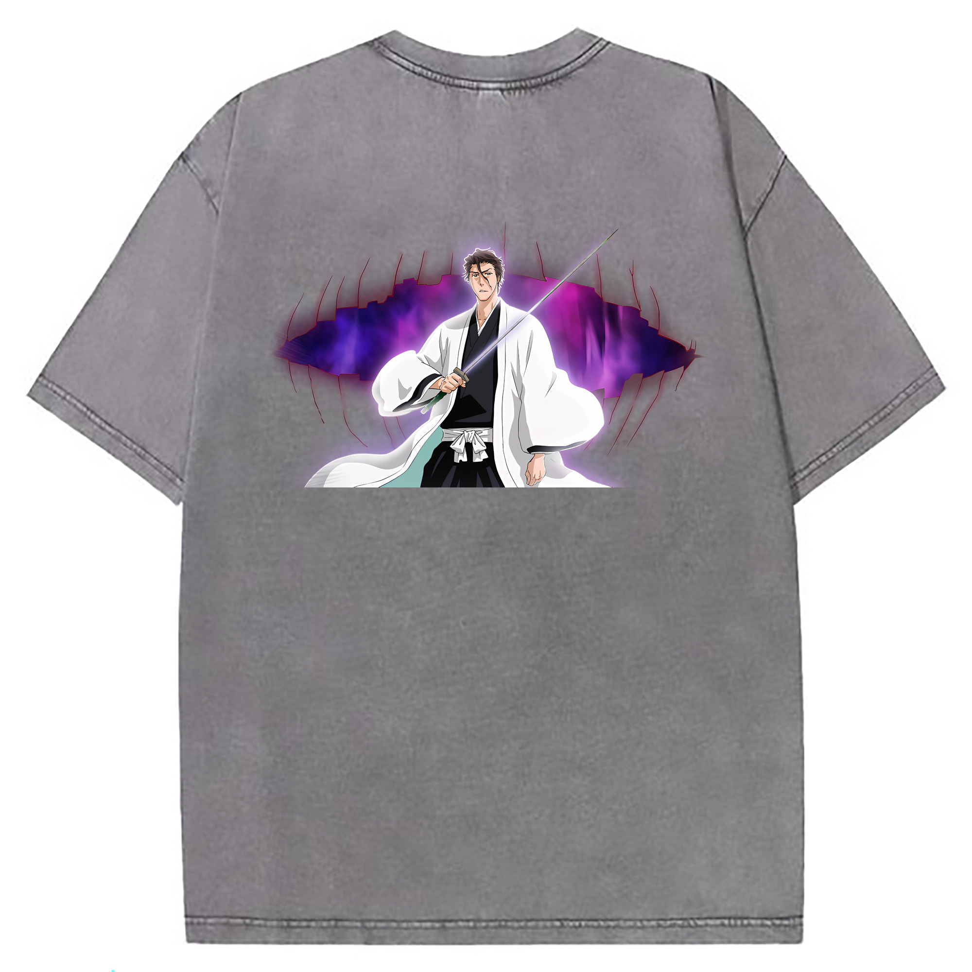 （画像用） ブリーチ 藍染 惣右介（あいぜん そうすけ） BLEACH Aizen Sousuke 綿100% ヴィンテージ風 半袖Tシャツ（背面プリント）